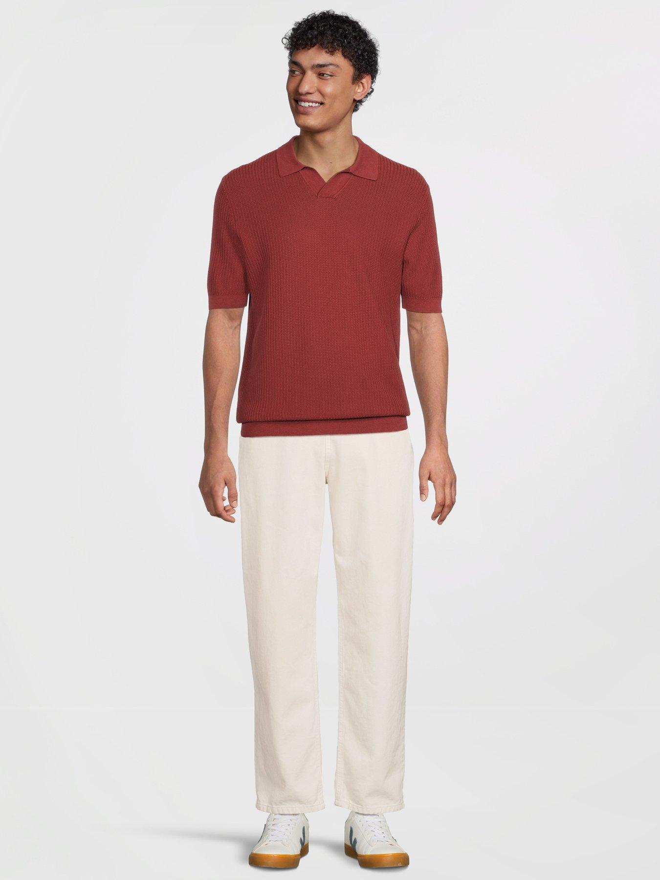 Image 3 of 5 of Mango Fluid Knitted Cotton Short Sleeve Polo Shirt - Dark Red