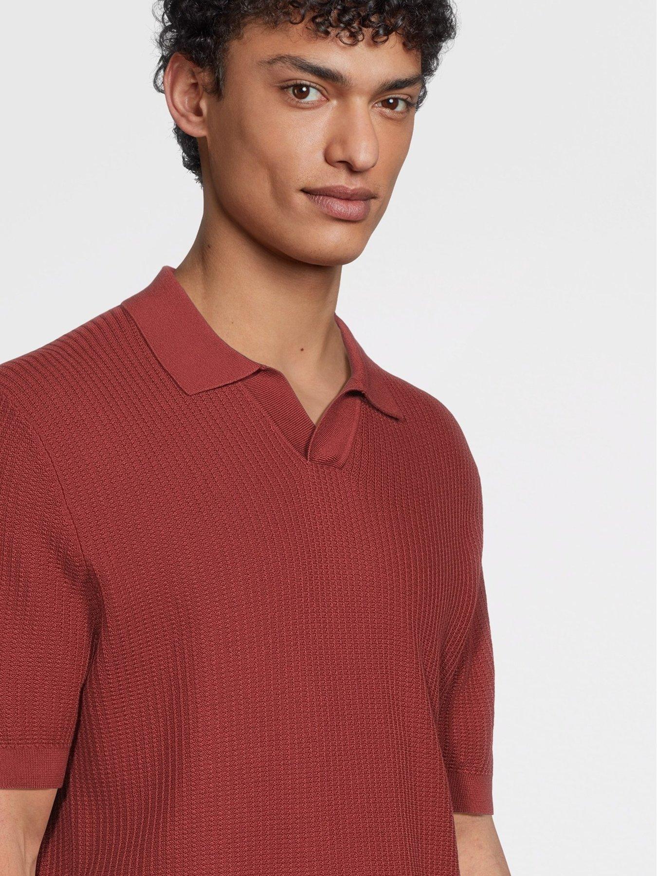 Image 4 of 5 of Mango Fluid Knitted Cotton Short Sleeve Polo Shirt - Dark Red