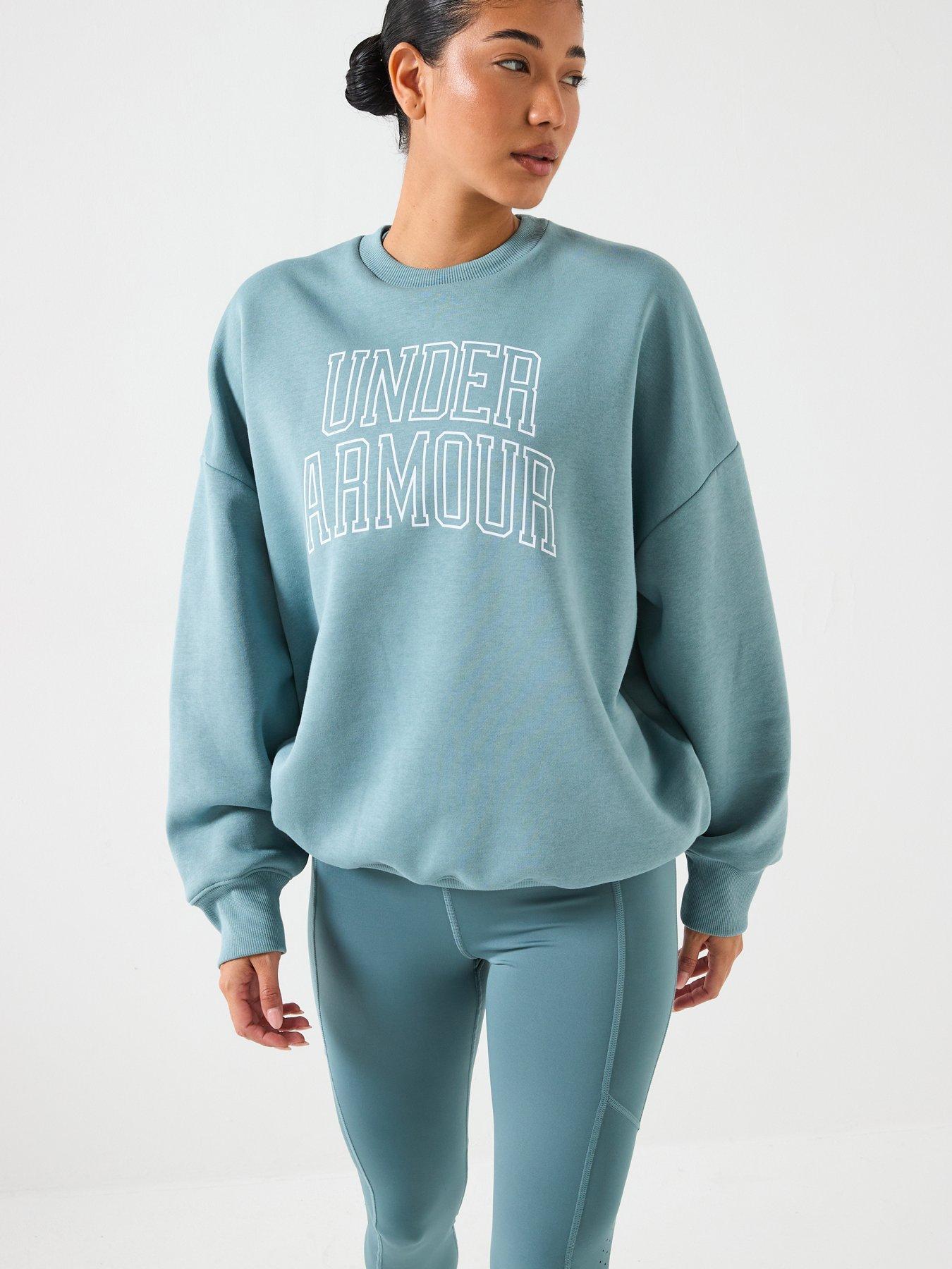 Image 1 of 6 of UNDER ARMOUR Womens Training Rival Fleece Oversized Varsity Crew Sweat - /White - Green