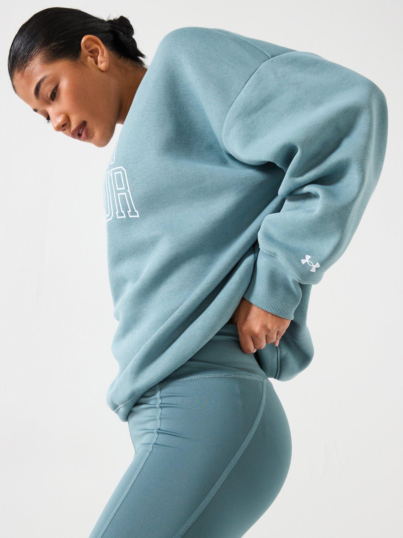 Image 4 of 6 of UNDER ARMOUR Womens Training Rival Fleece Oversized Varsity Crew Sweat - /White - Green