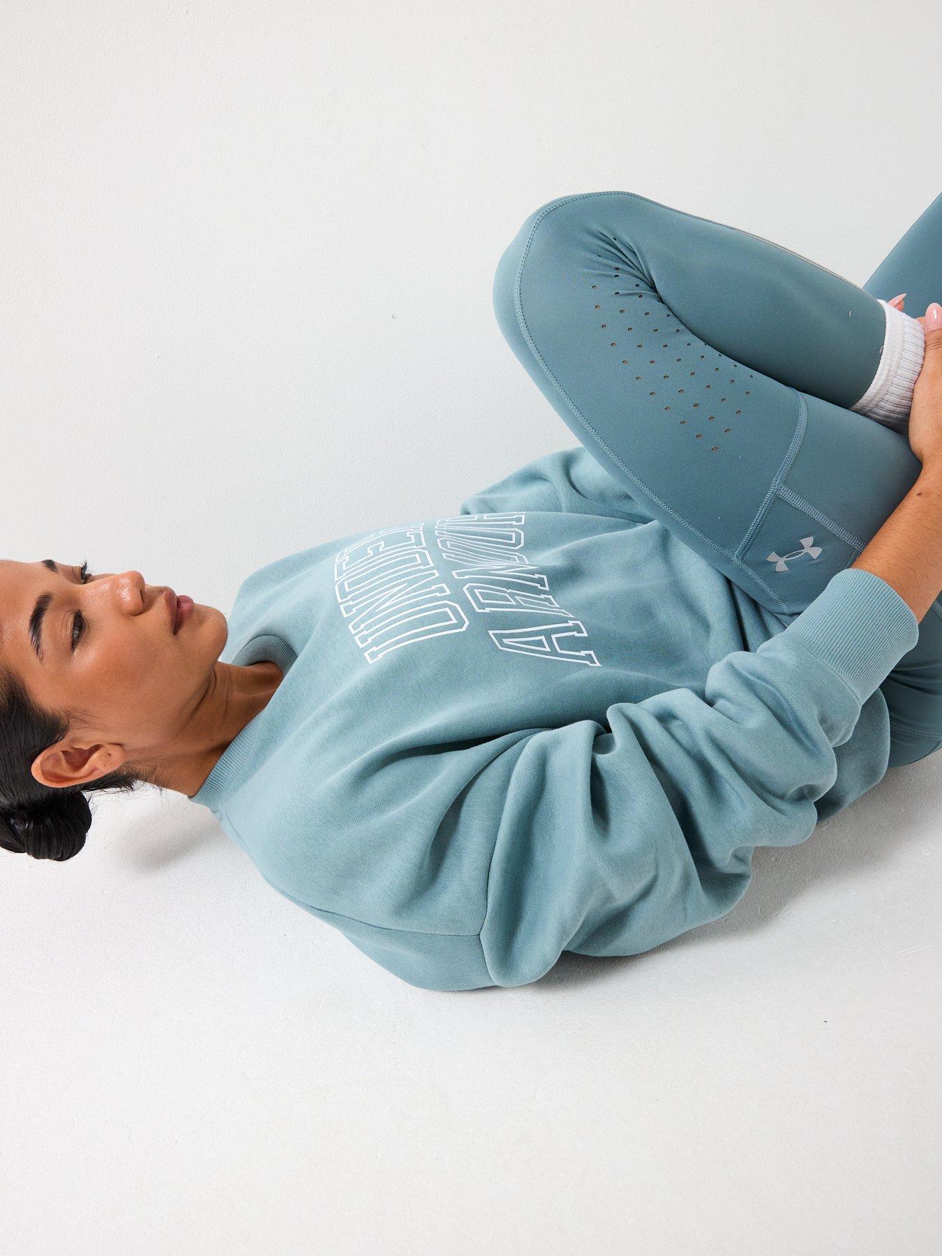 Image 5 of 6 of UNDER ARMOUR Womens Training Rival Fleece Oversized Varsity Crew Sweat - /White - Green