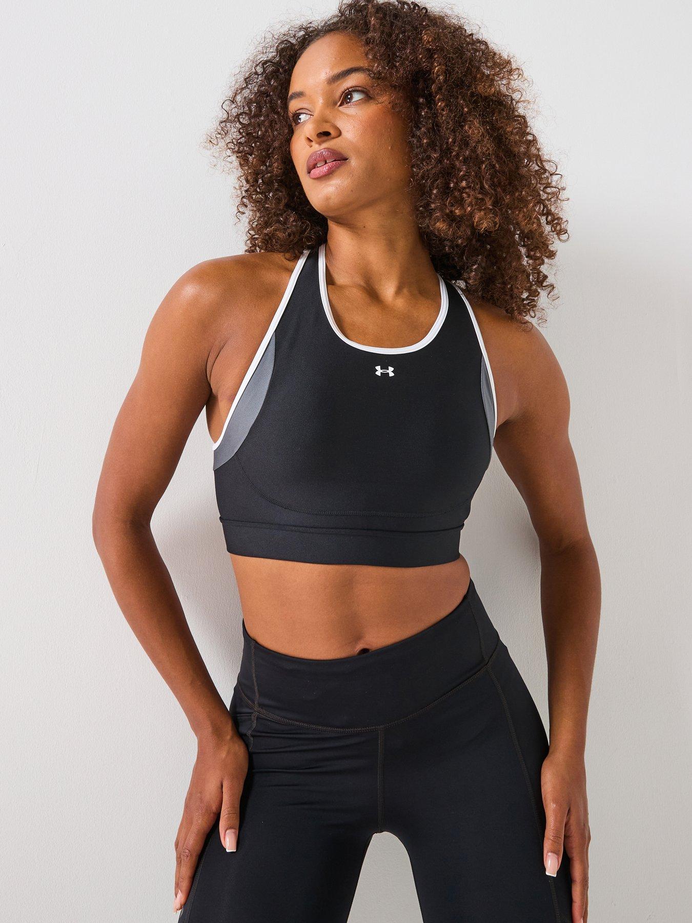 UNDER ARMOUR Womens Training Crossback Open Back Mid Support Sports Bra - Black