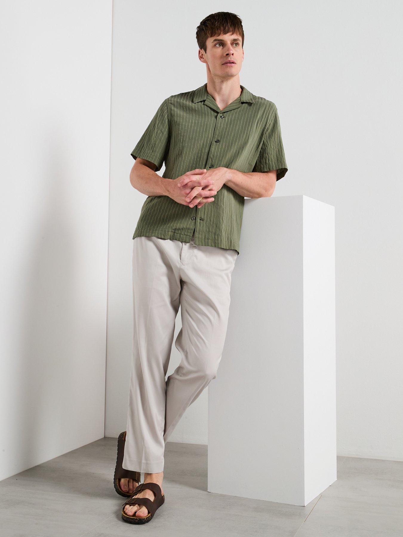  image of mango-pireo-pinstripe-short-sleeve-resort-shirt-khaki