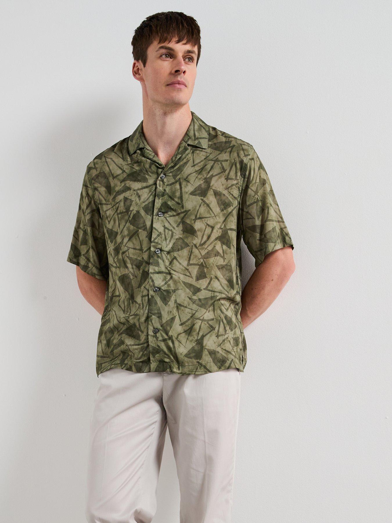 Image 1 of 6 of Mango Enrico Printed Short Sleeve Resort Shirt - Khaki
