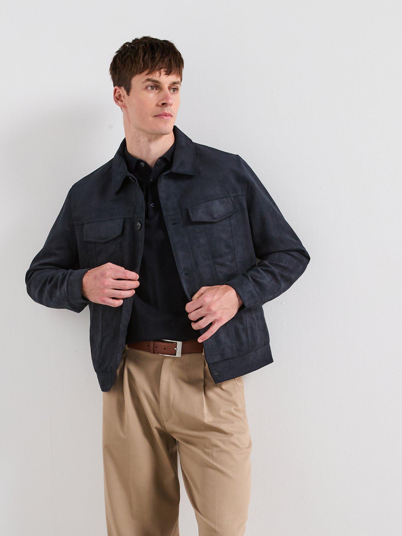 Image 1 of 6 of Mango Egan Faux Suede Jacket - Navy