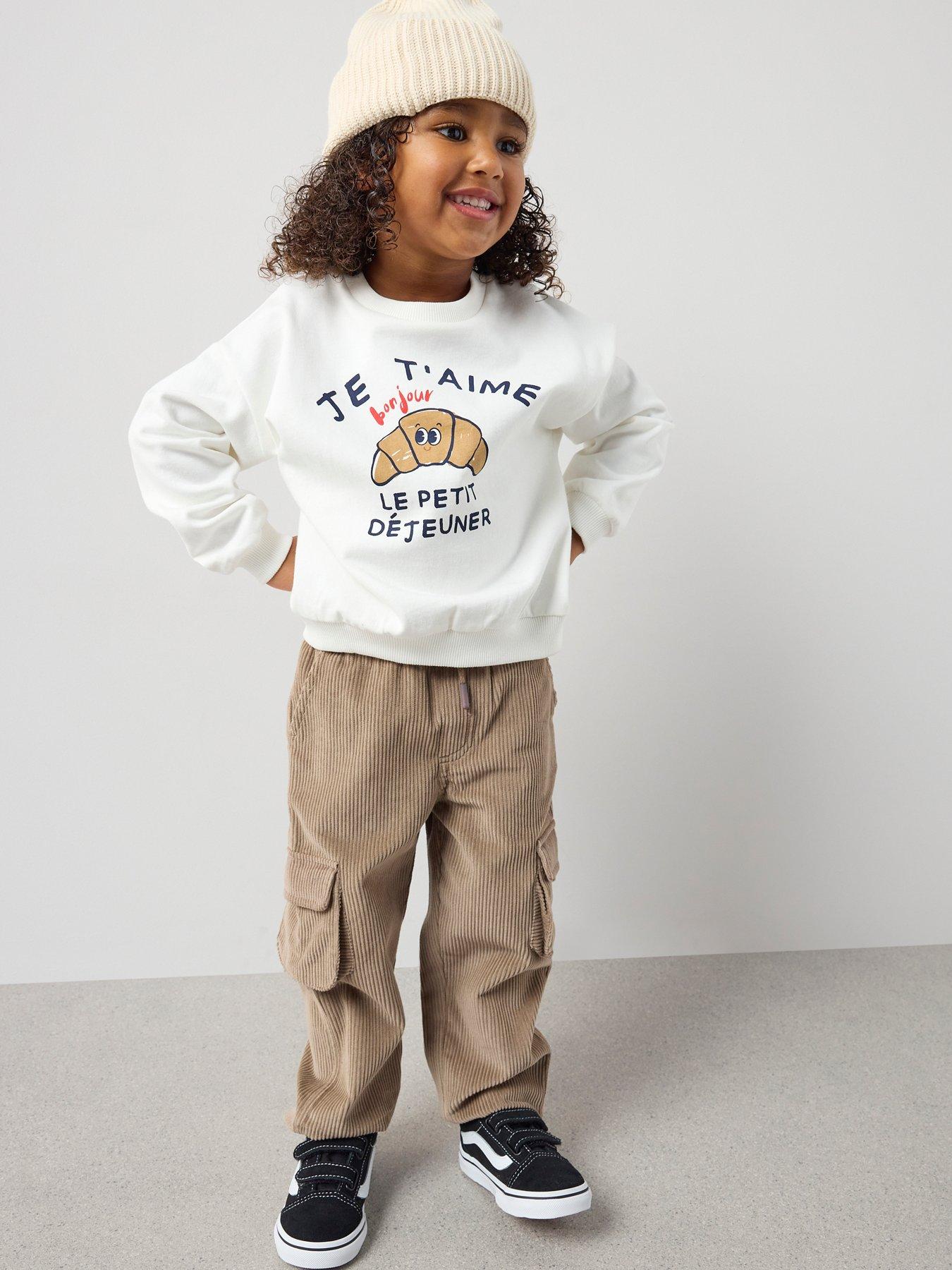 Image 1 of 6 of The Very Collection Boys Croissant Sweatshirt And Cord Trouser Set - Stone Beige