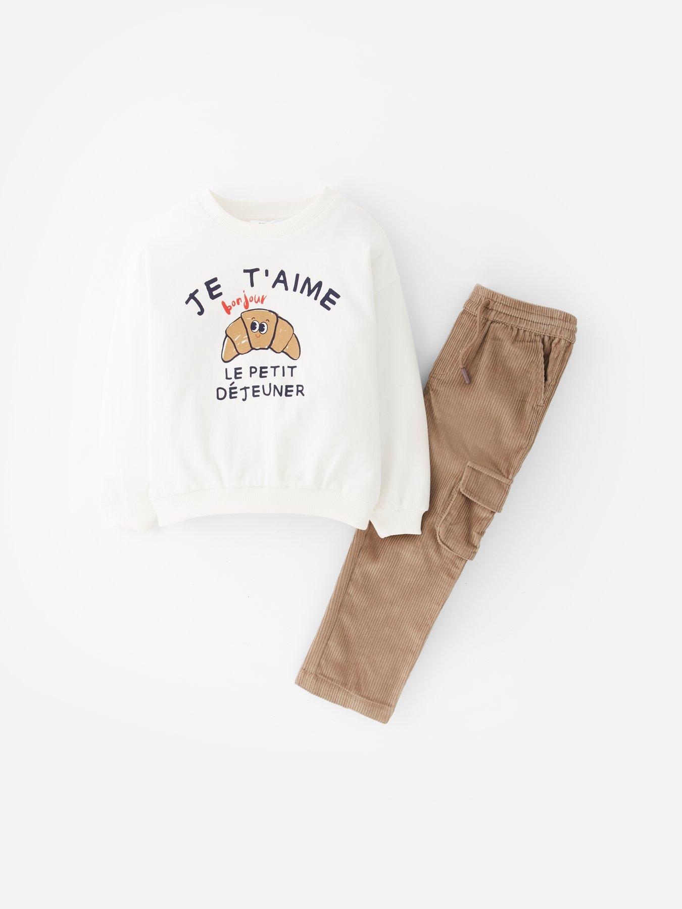 Image 6 of 6 of The Very Collection Boys Croissant Sweatshirt And Cord Trouser Set - Stone Beige