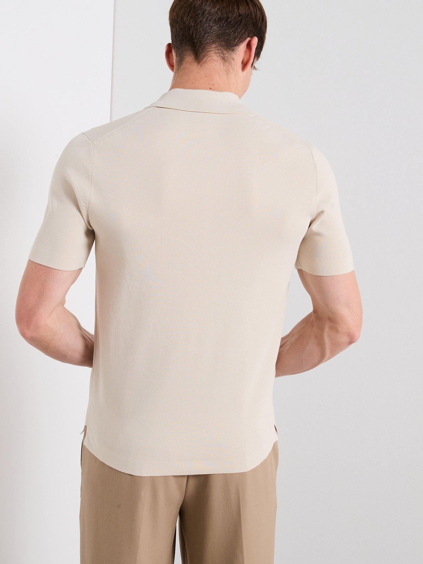 Image 2 of 6 of Mango Miller Short Sleeve Zip Neck Polo Shirt - Light Beige