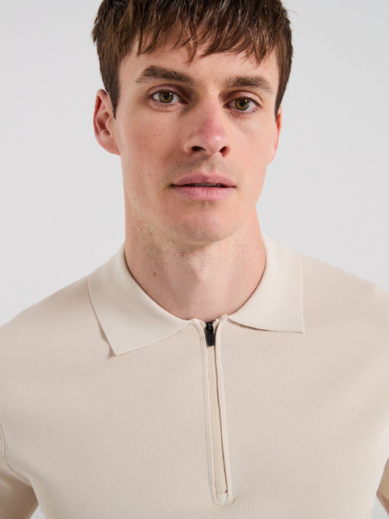 Image 5 of 6 of Mango Miller Short Sleeve Zip Neck Polo Shirt - Light Beige