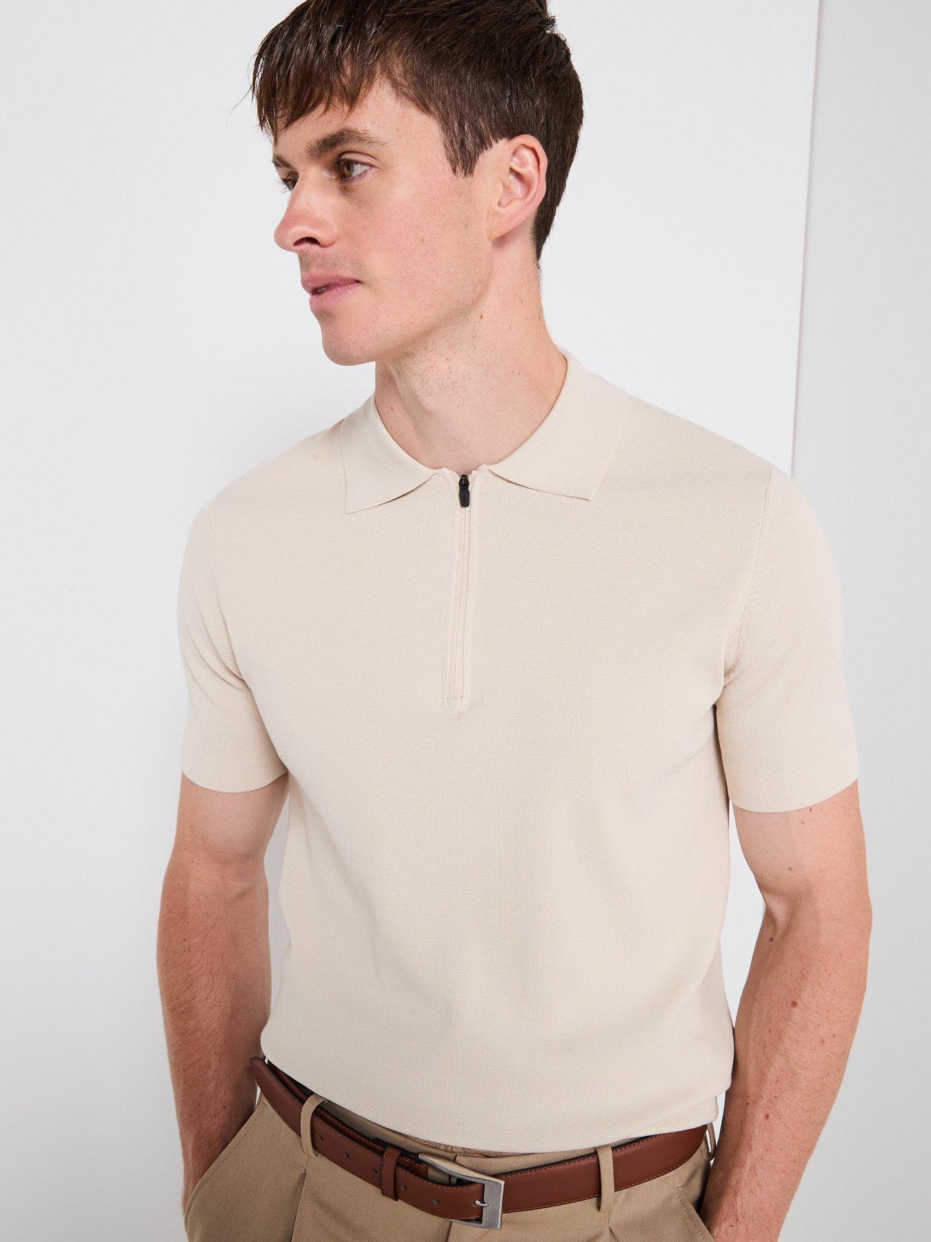 Image 6 of 6 of Mango Miller Short Sleeve Zip Neck Polo Shirt - Light Beige