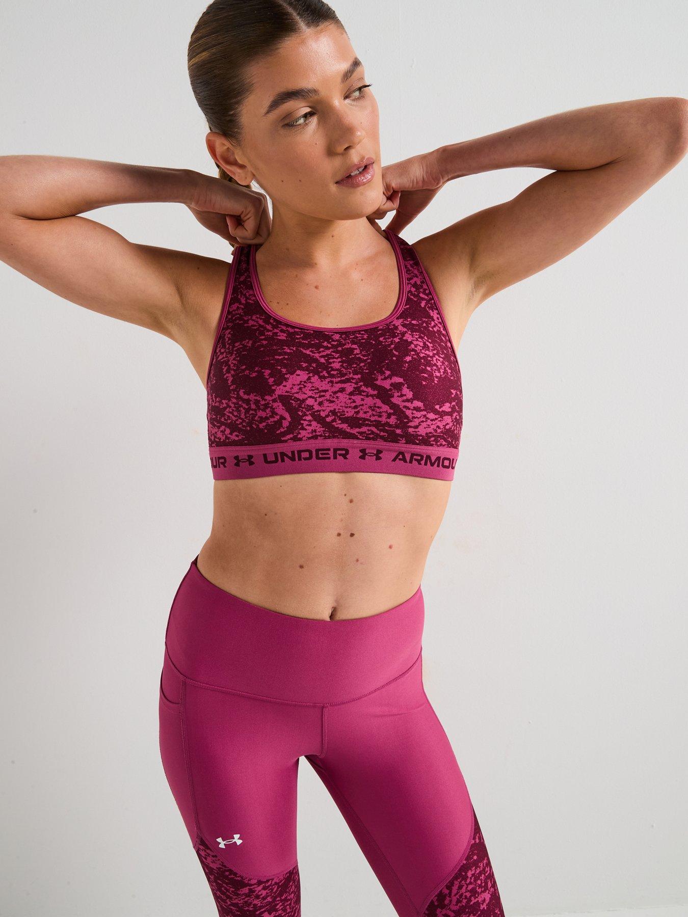 Image 1 of 6 of UNDER ARMOUR Womens Training Crossback Printed Mid Support Sports Bra - Burgundy