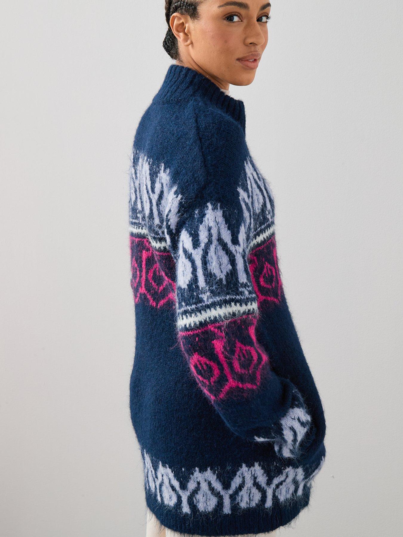  image of the-very-collection-zip-through-fairisle-cardigan-blue