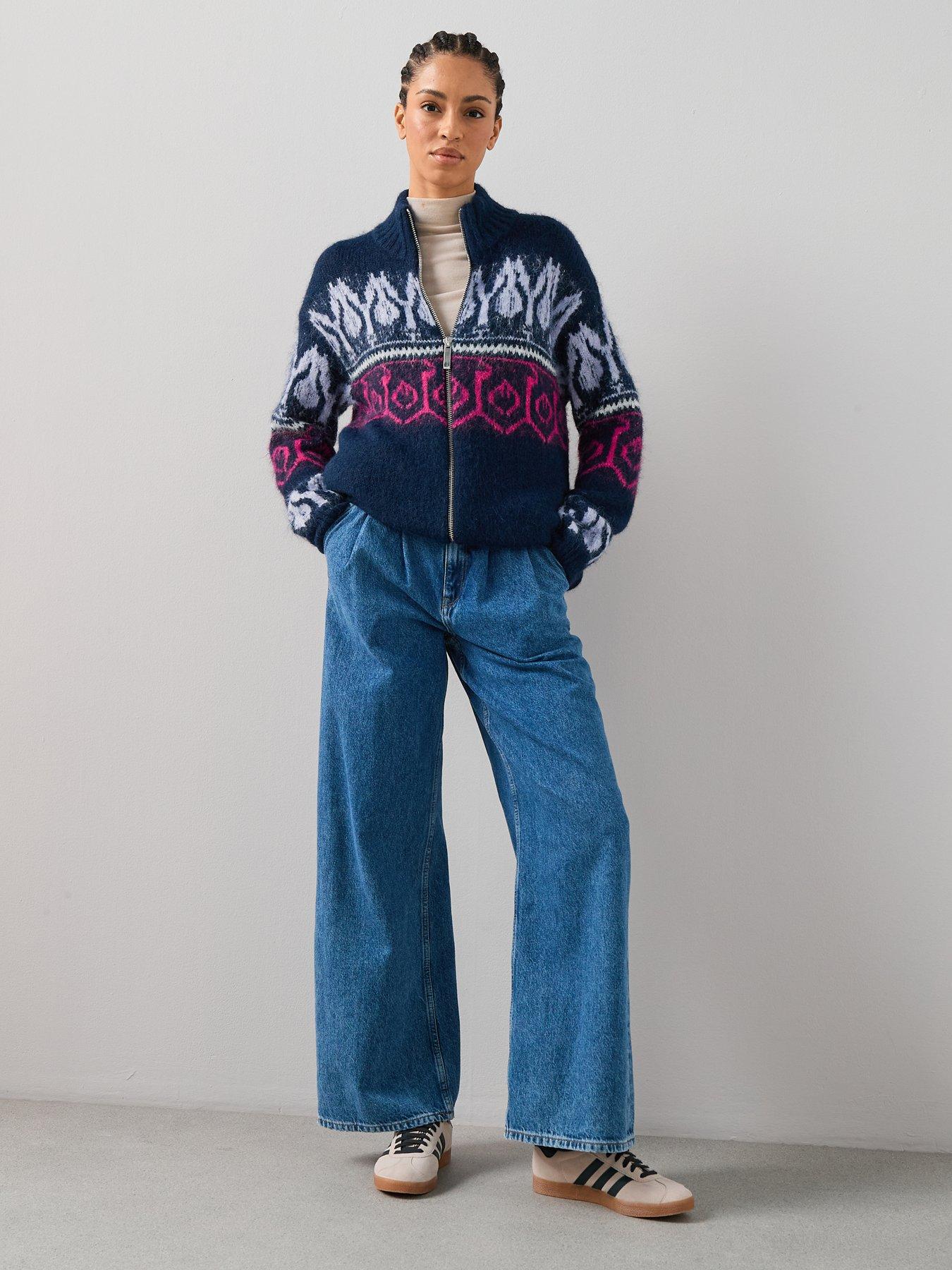  image of the-very-collection-zip-through-fairisle-cardigan-blue