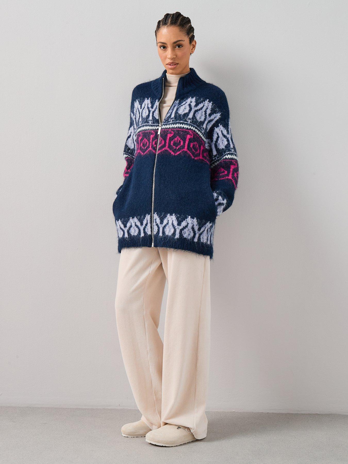  image of the-very-collection-zip-through-fairisle-cardigan-blue
