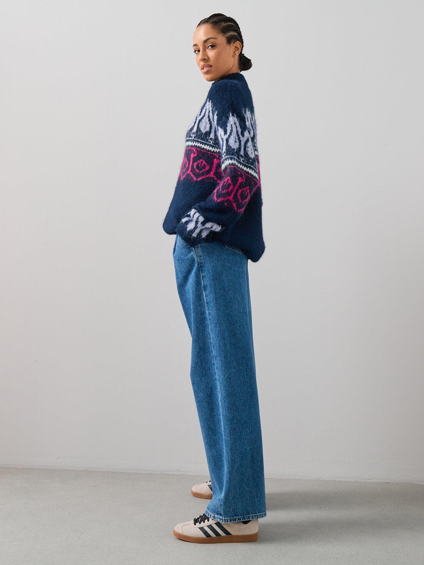  image of the-very-collection-zip-through-fairisle-cardigan-blue