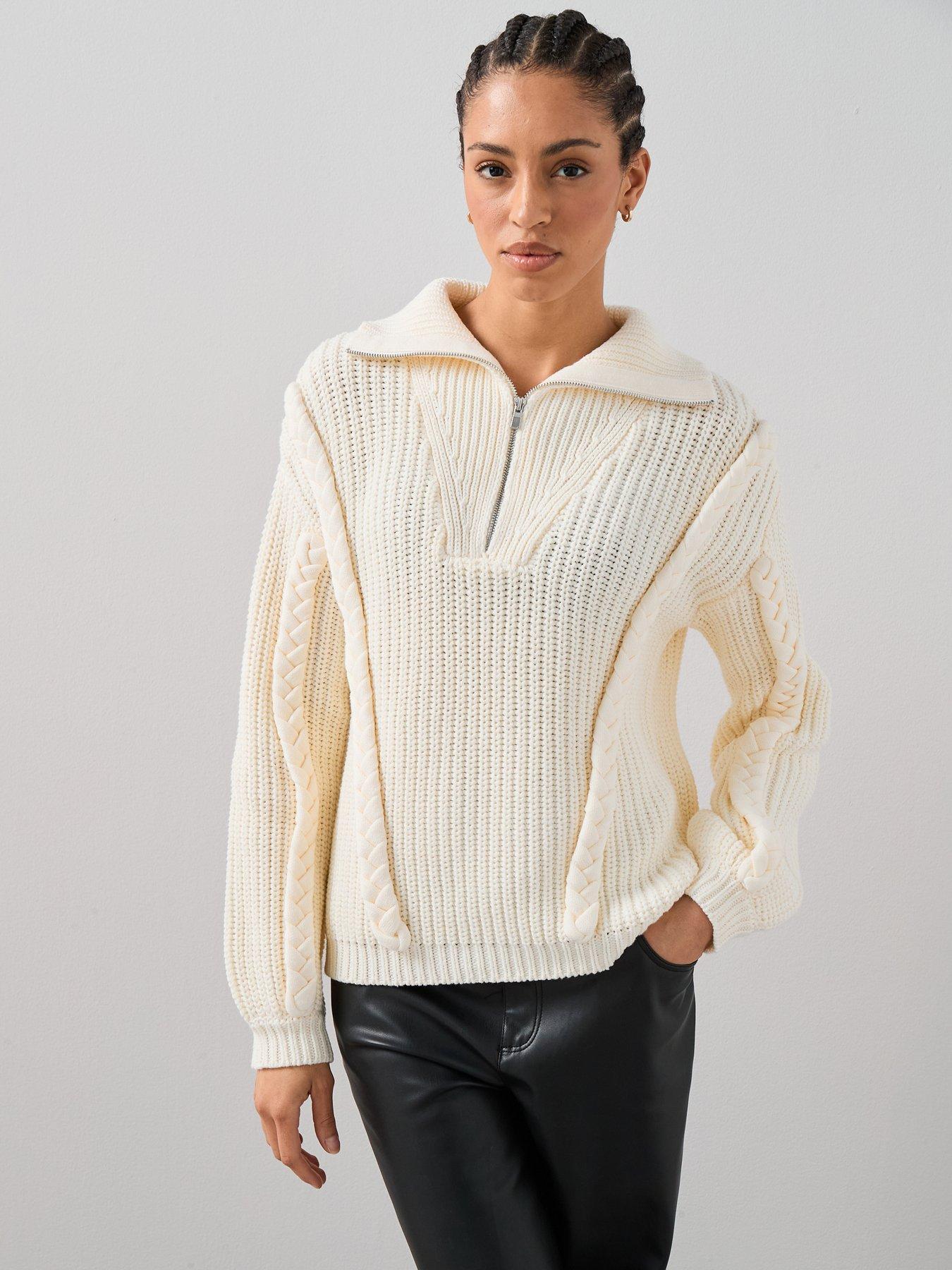 The Very Collection Cotton Rich Braided Zip Through Jumper - Cream