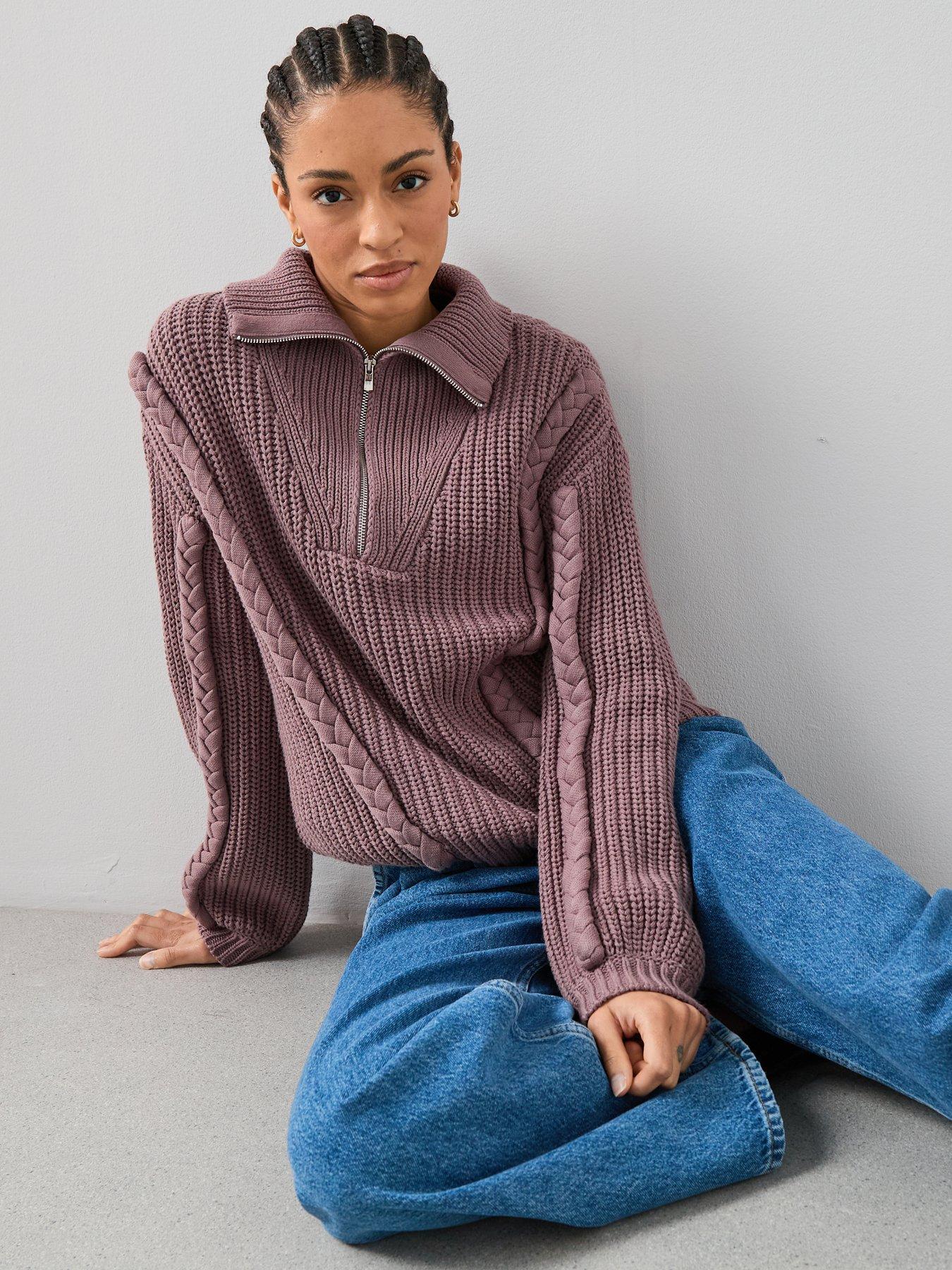  image of the-very-collection-cotton-rich-braided-zip-through-jumper-purple