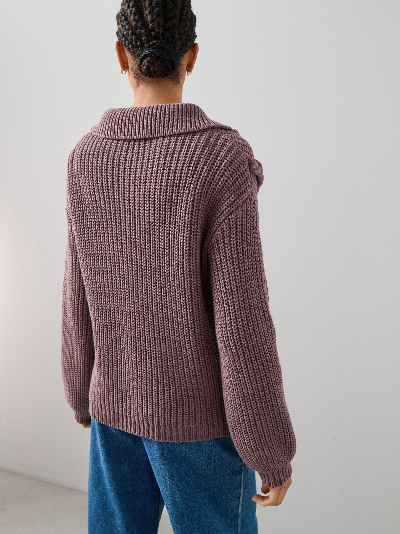  image of the-very-collection-cotton-rich-braided-zip-through-jumper-purple