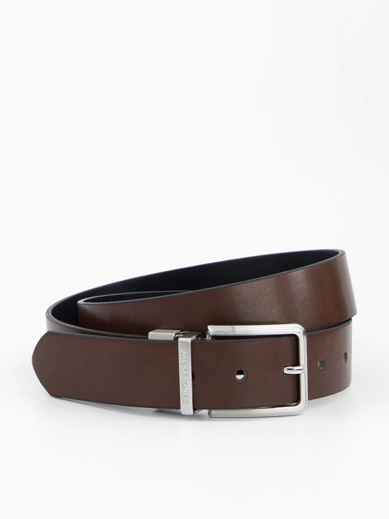 Image 1 of 4 of Jack & Jones Garda Pu Reversible Leather Belt - Dark Brown