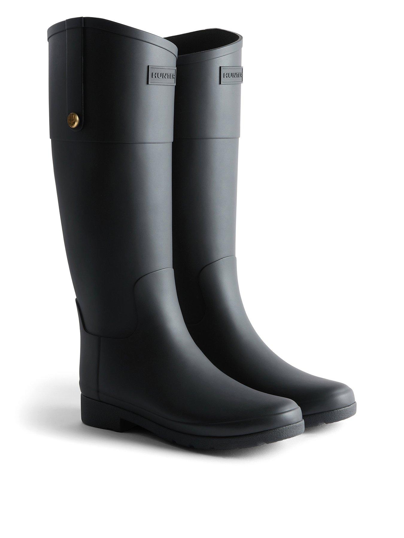 Image 1 of 4 of Hunter Refined Gold Trim Riding Wellington Boot- Black