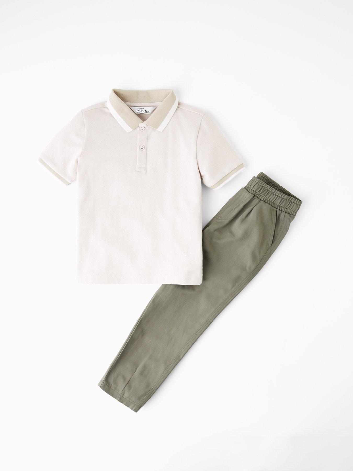  image of the-very-collection-boys-short-sleeve-textured-polo-and-chino-outfit-set