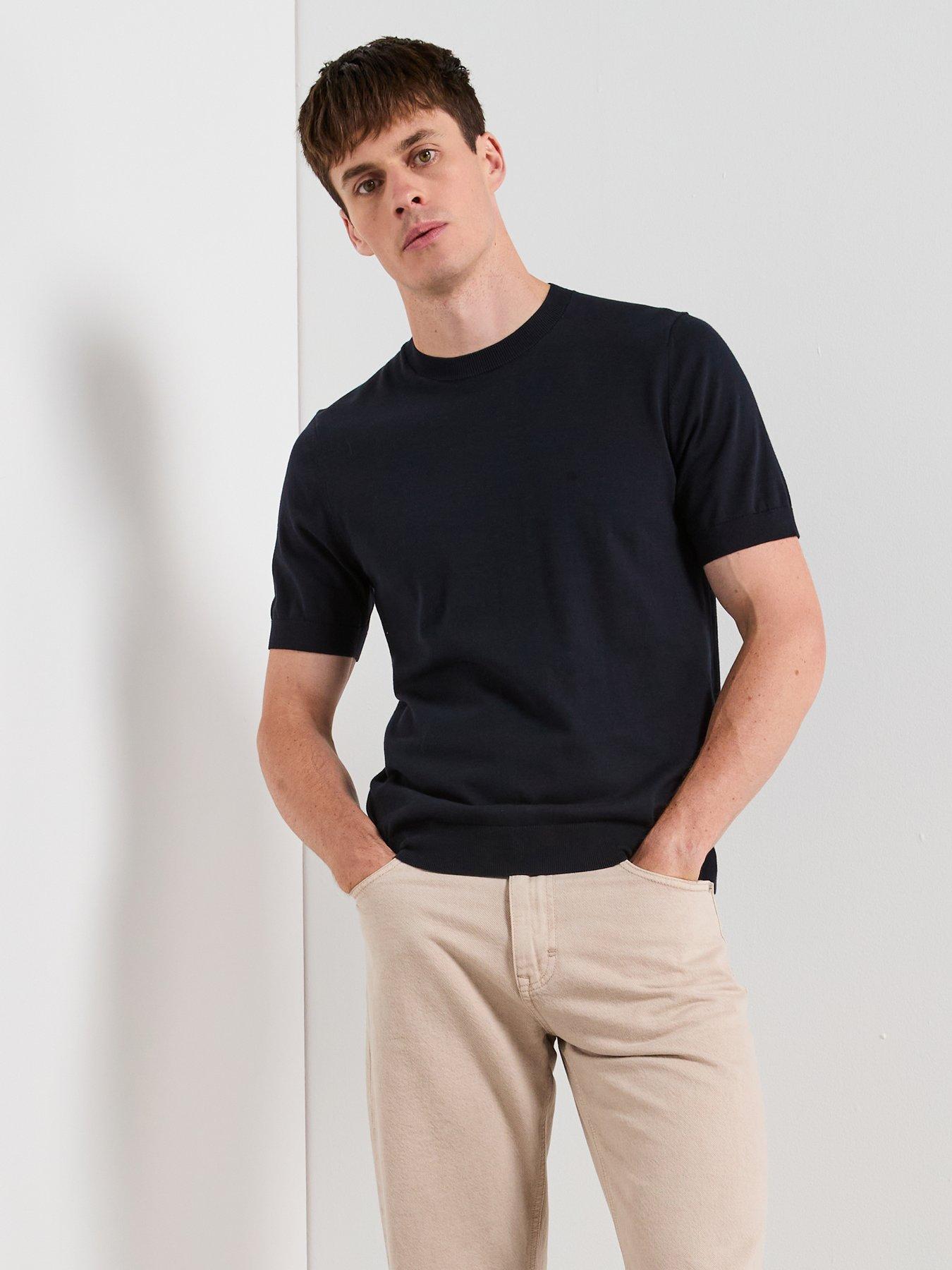 Image 1 of 6 of Mango Arraona Knitted T-Shirt - Navy