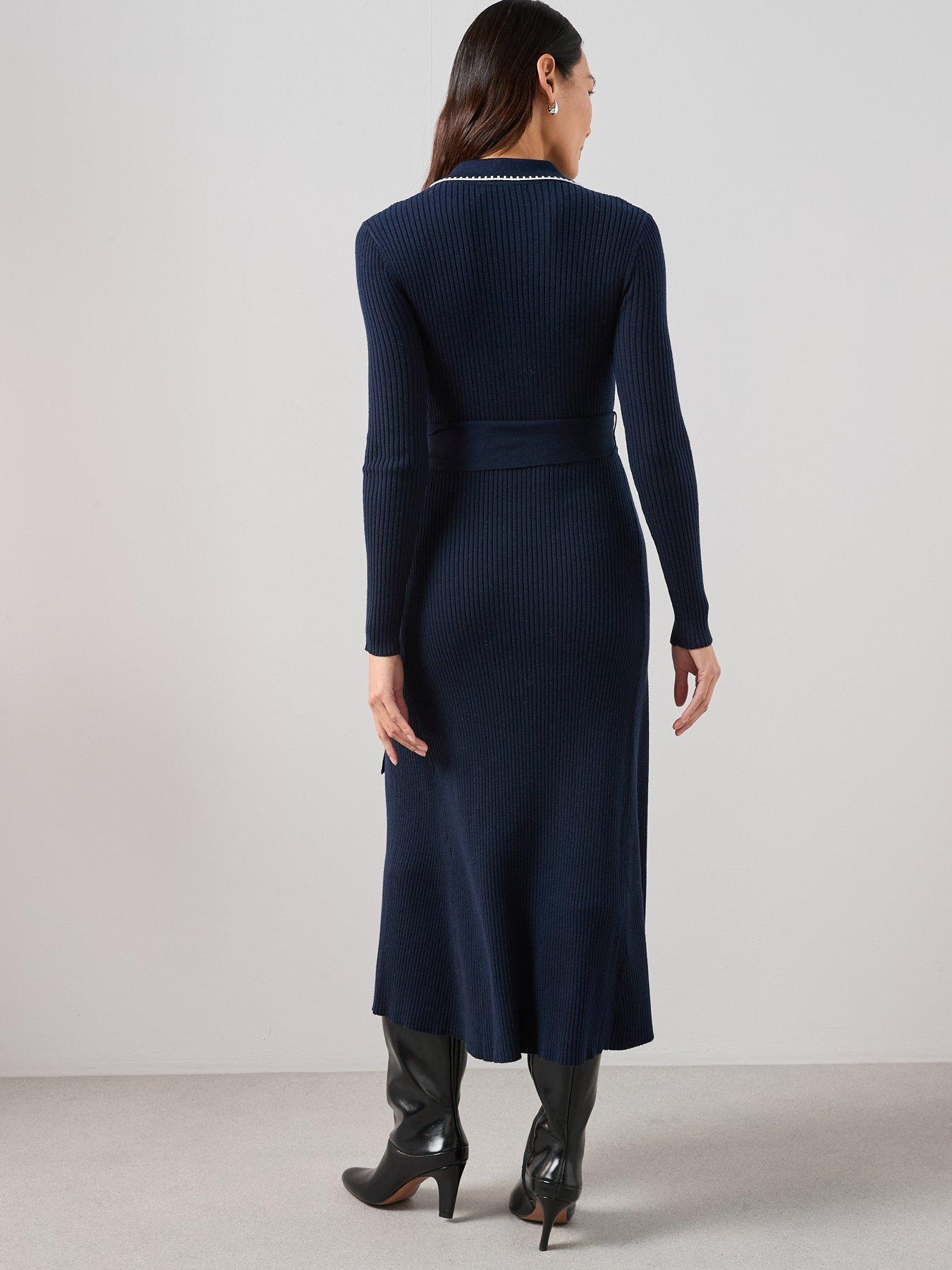  image of the-very-collection-collared-neck-midaxi-dress-with-stitch-detail-blue