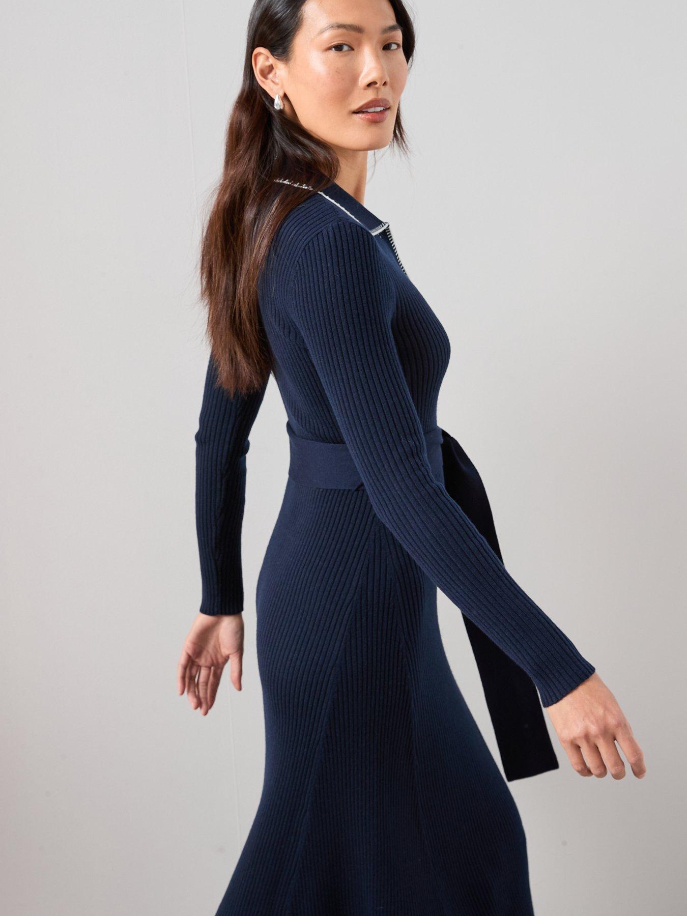  image of the-very-collection-collared-neck-midaxi-dress-with-stitch-detail-blue