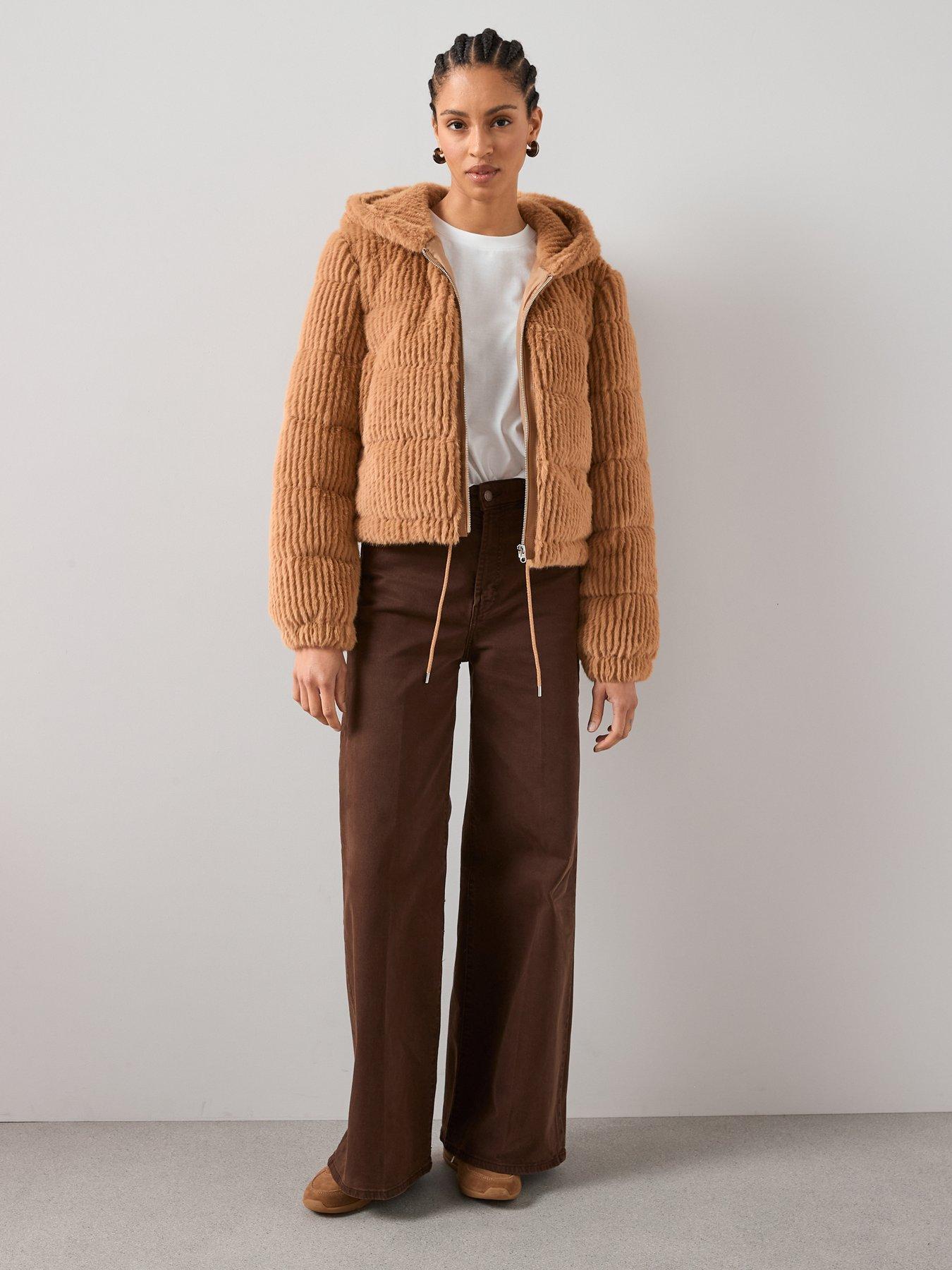  image of the-very-collection-faux-fur-hooded-padded-coat-caramel