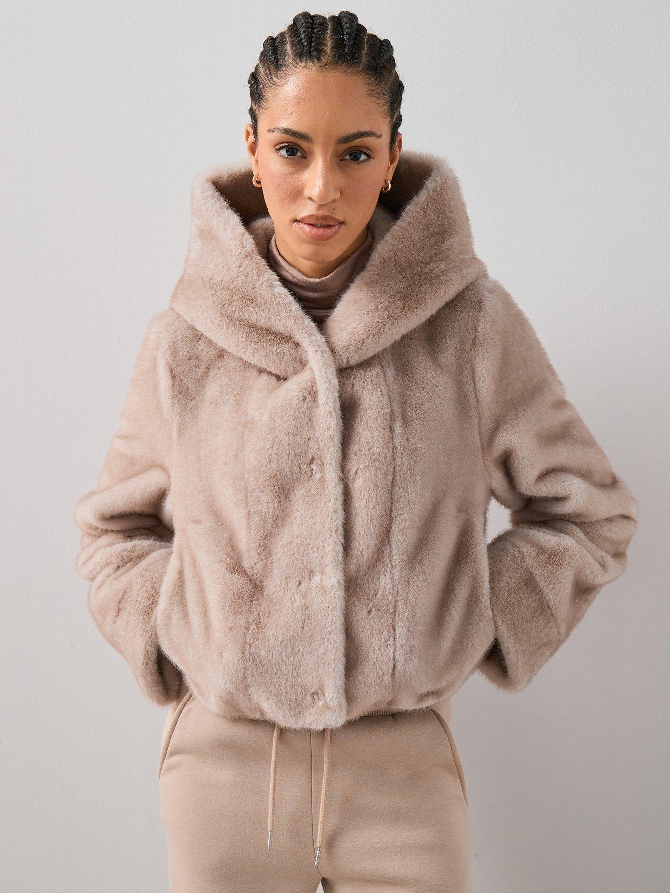  image of the-very-collection-faux-fur-hooded-coat-beige