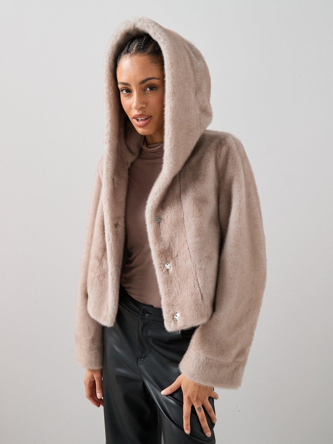  image of the-very-collection-faux-fur-hooded-coat-beige