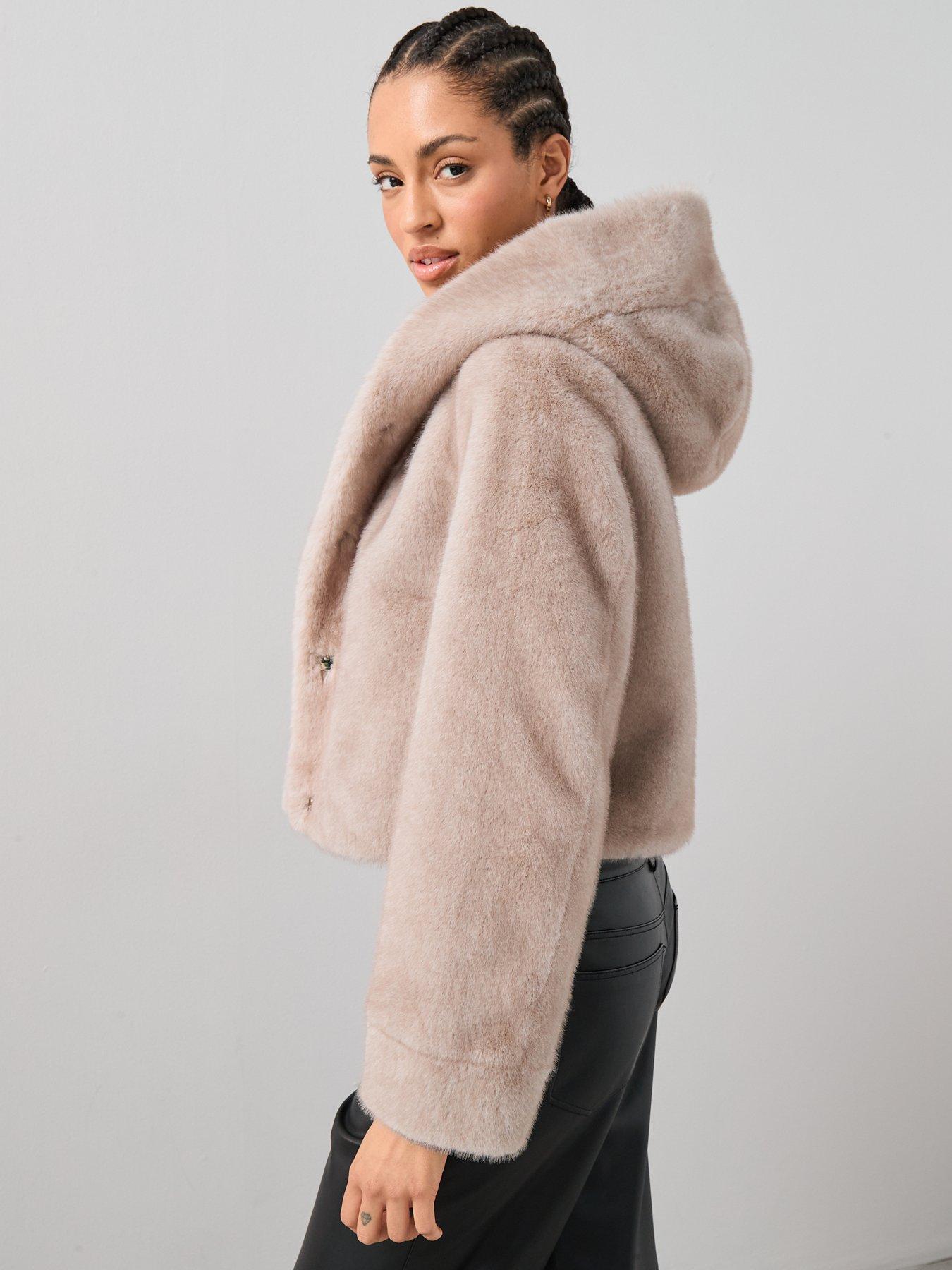  image of the-very-collection-faux-fur-hooded-coat-beige