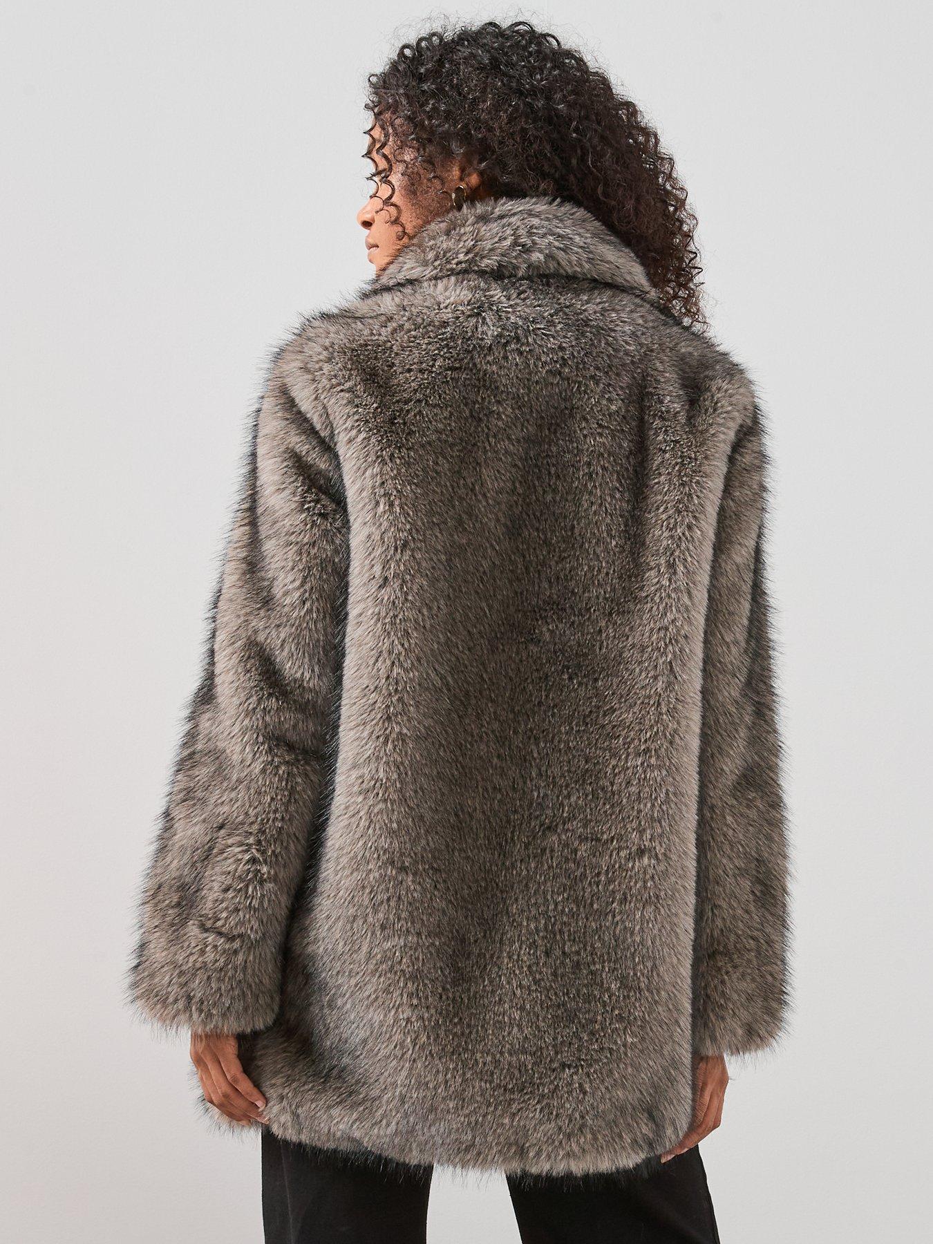 stillFront image of the-very-collection-faux-fur-coat-with-collar-dark-beige
