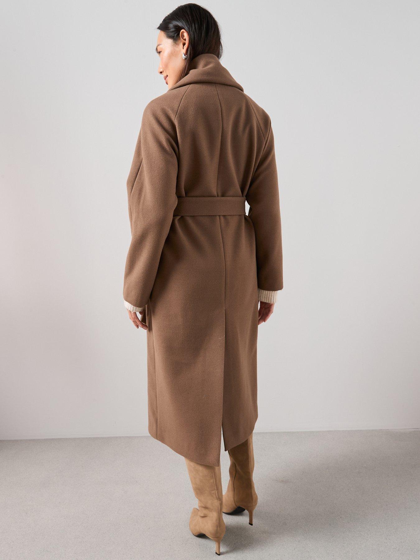  image of the-very-collection-longline-double-breasted-scarf-coat-beige