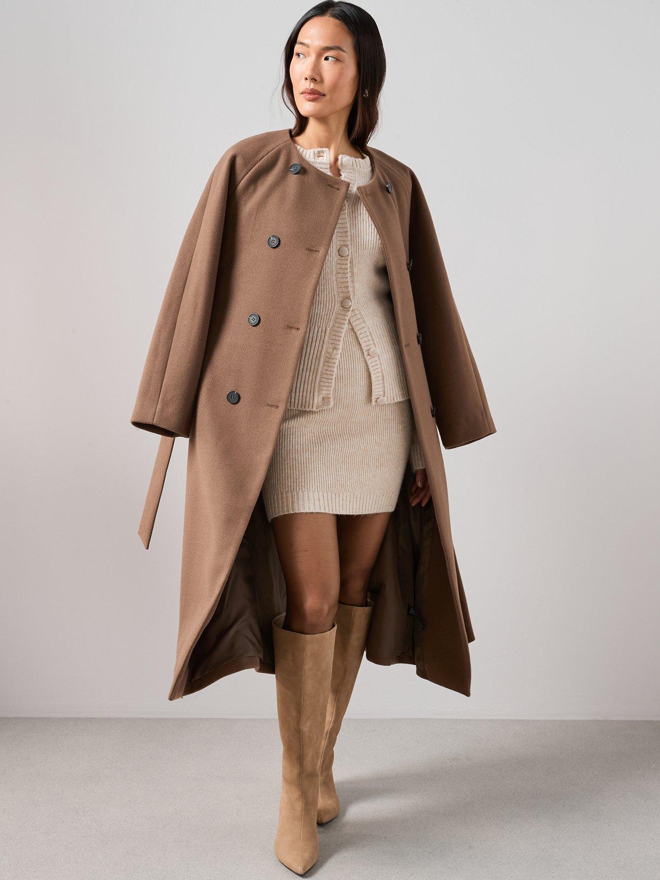  image of the-very-collection-longline-double-breasted-scarf-coat-beige