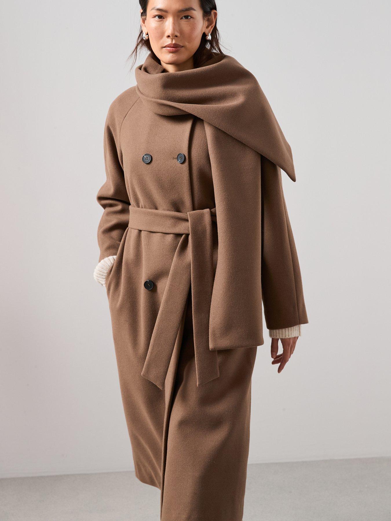  image of the-very-collection-longline-double-breasted-scarf-coat-beige