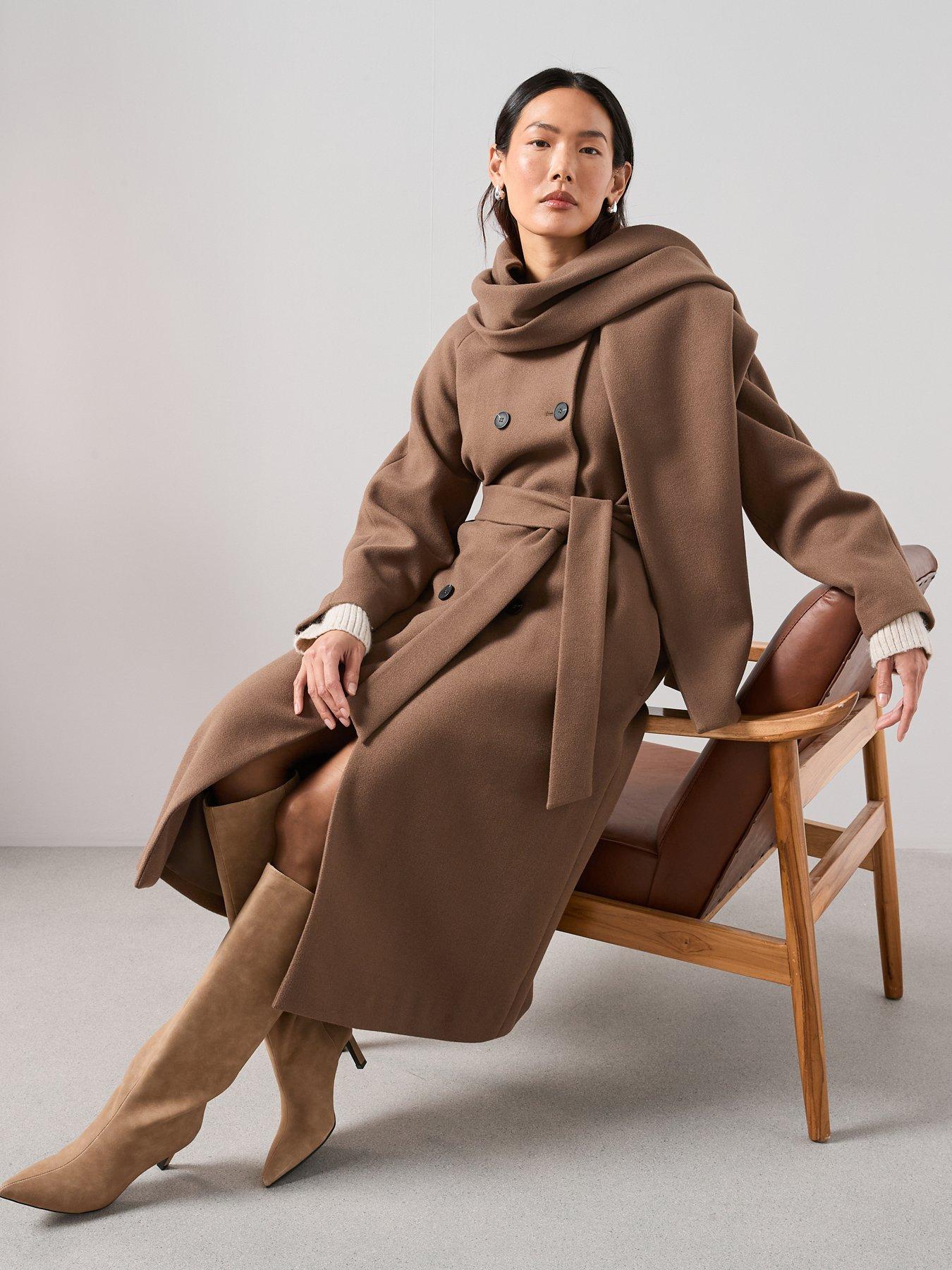 image of the-very-collection-longline-double-breasted-scarf-coat-beige