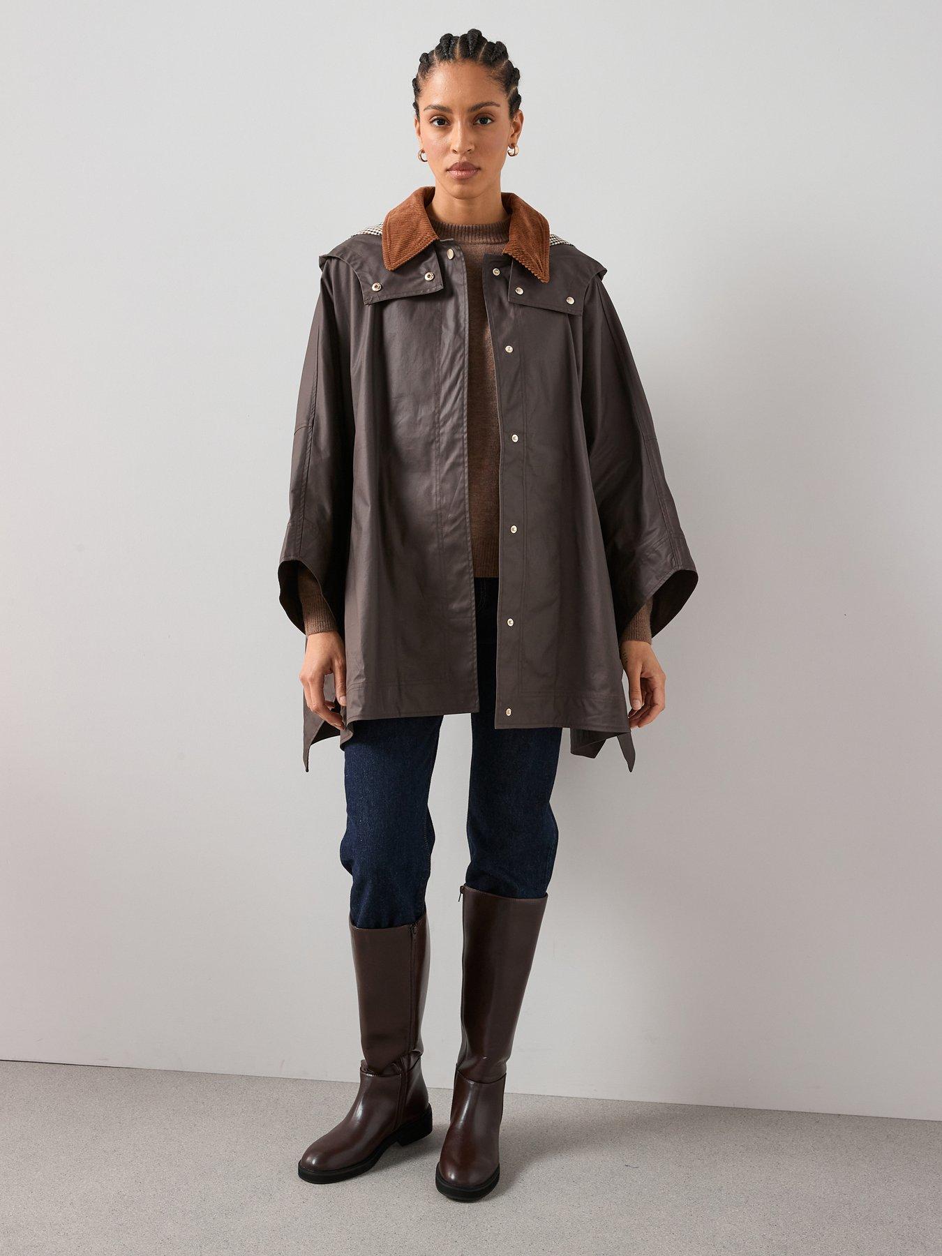  image of the-very-collection-contrast-collar-waxed-cape-brown
