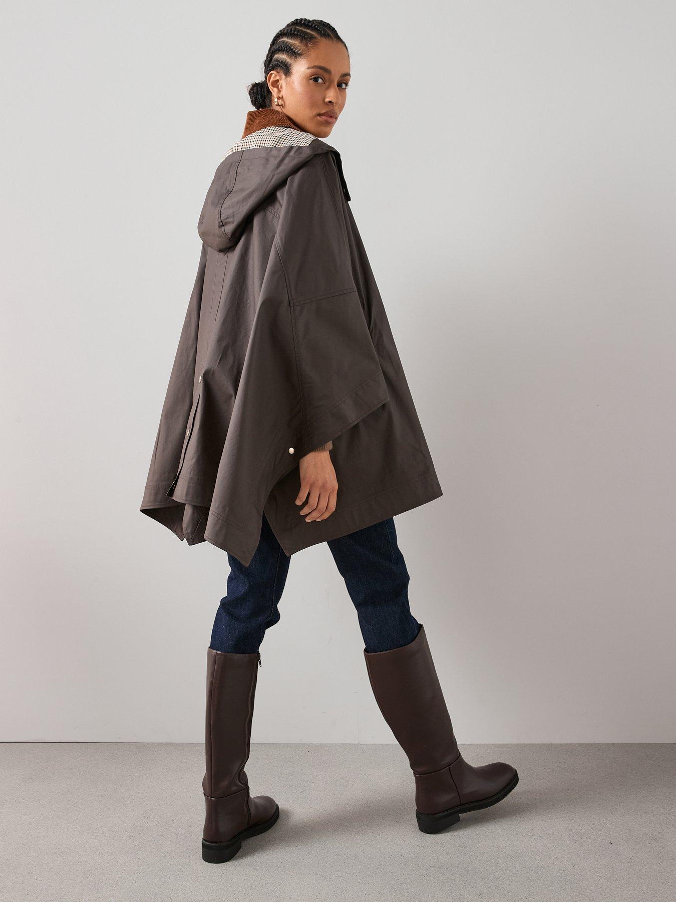stillFront image of the-very-collection-contrast-collar-waxed-cape-brown