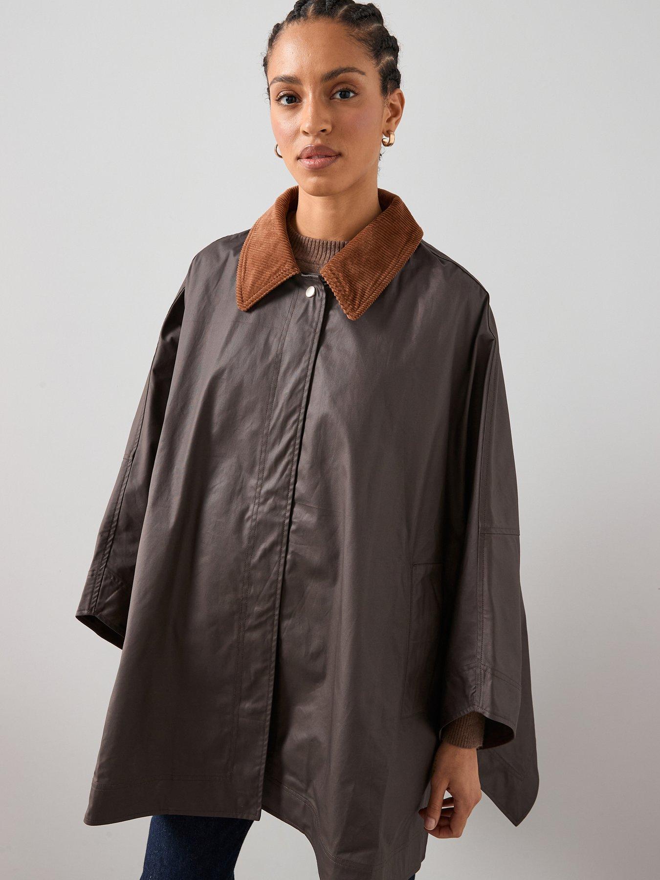  image of the-very-collection-contrast-collar-waxed-cape-brown