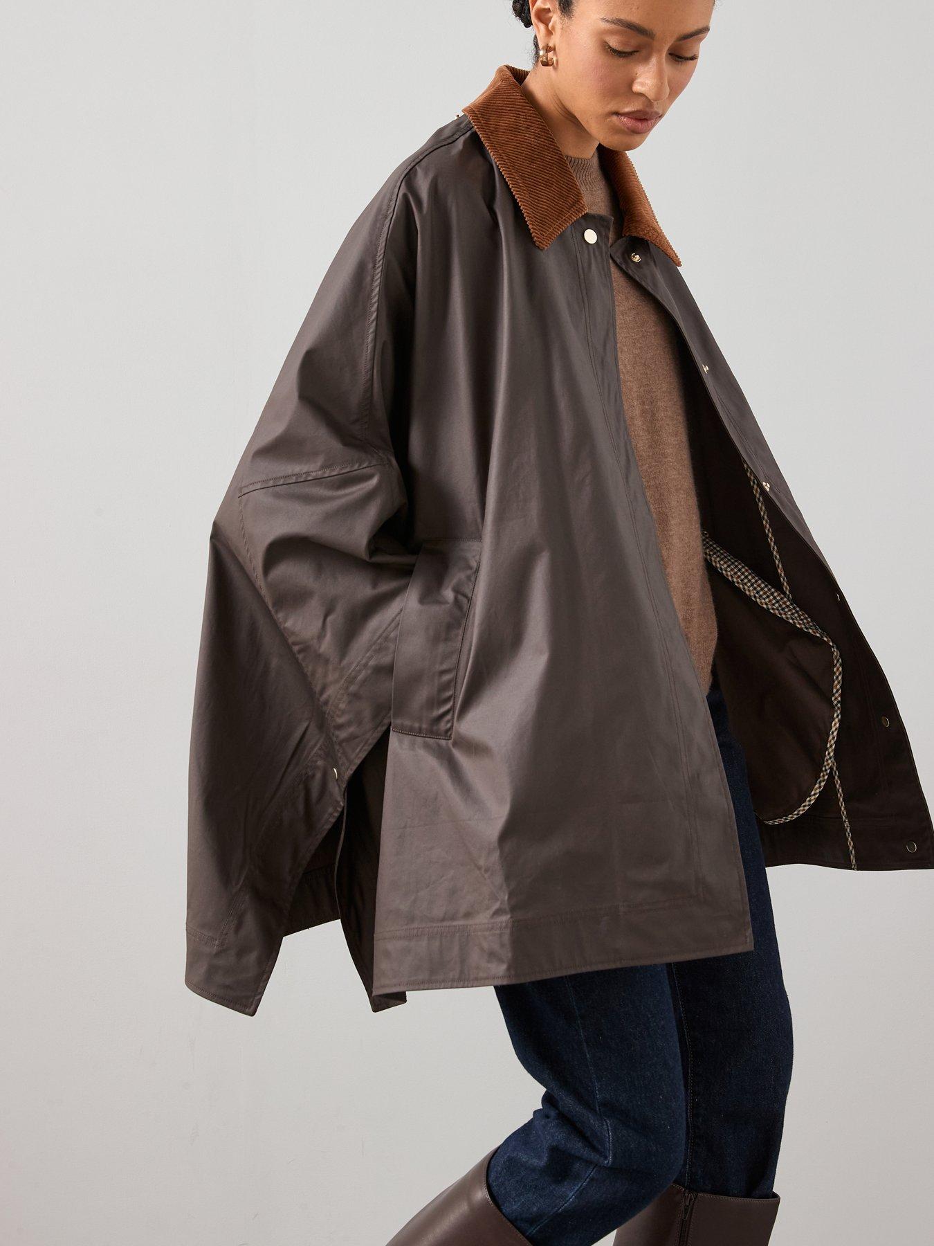  image of the-very-collection-contrast-collar-waxed-cape-brown