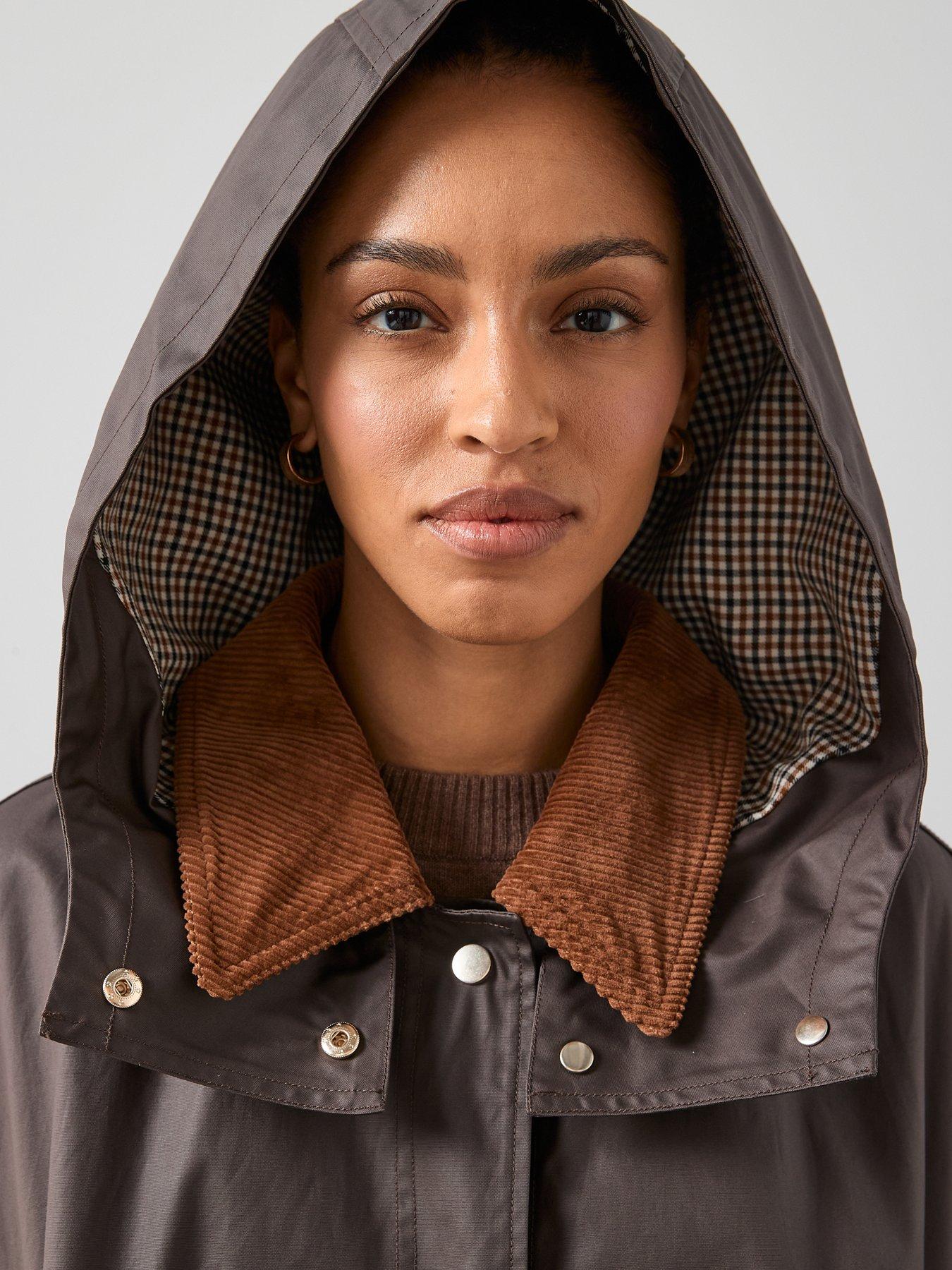  image of the-very-collection-contrast-collar-waxed-cape-brown