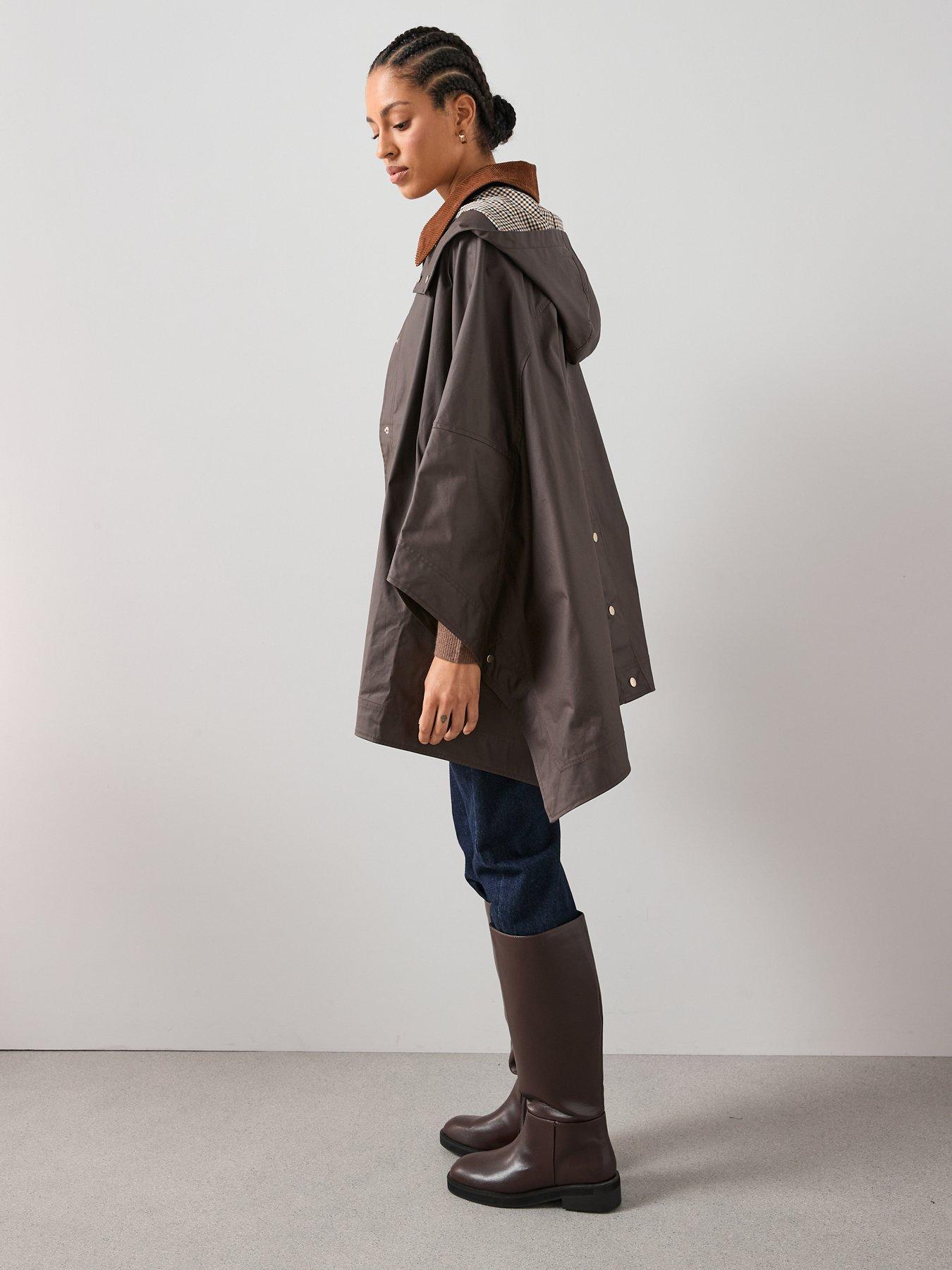  image of the-very-collection-contrast-collar-waxed-cape-brown