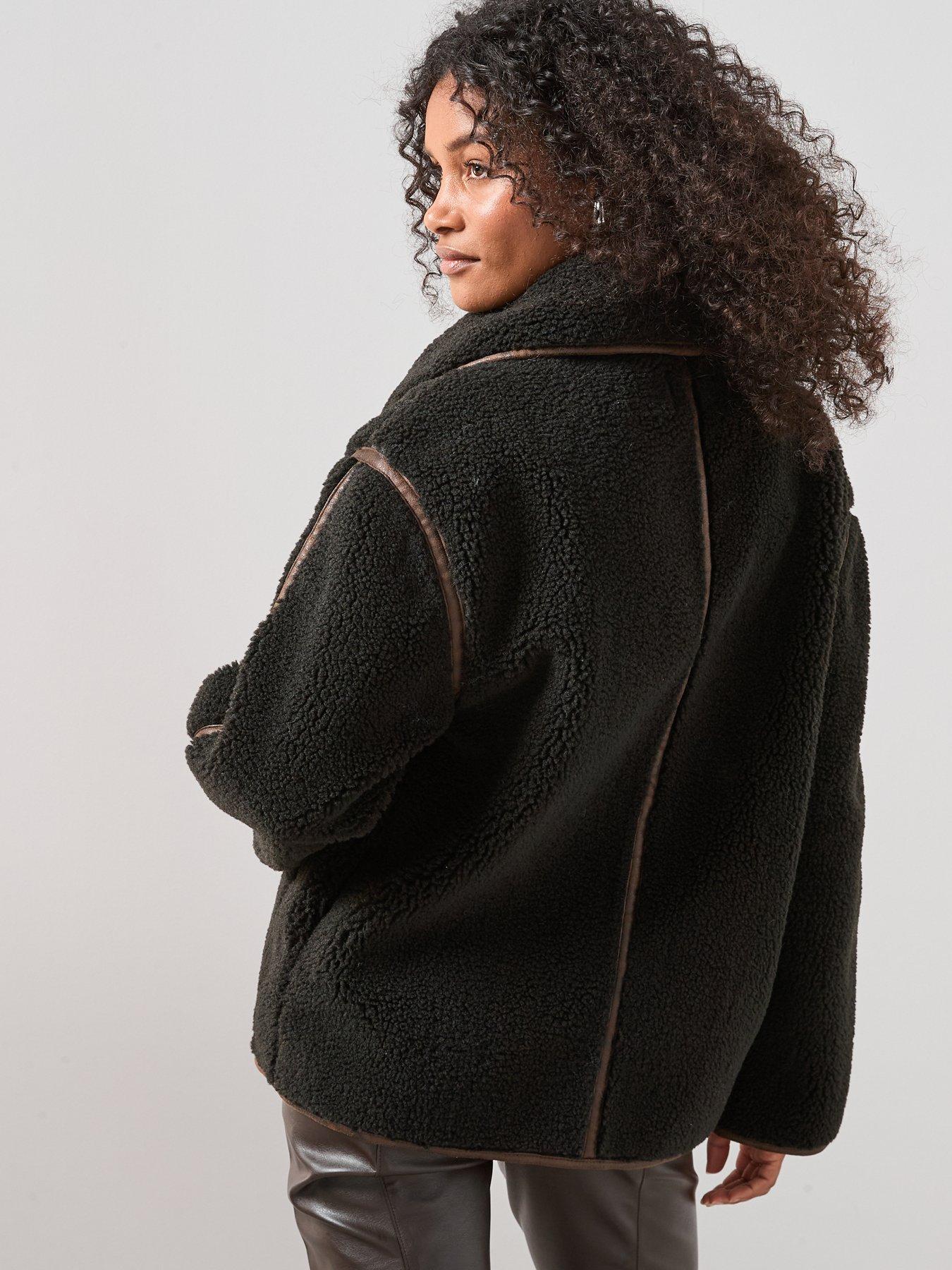  image of the-very-collection-pu-trim-faux-shearling-coat-black