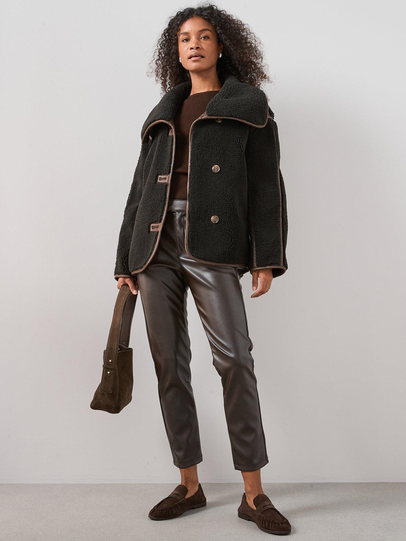 image of the-very-collection-pu-trim-faux-shearling-coat-black