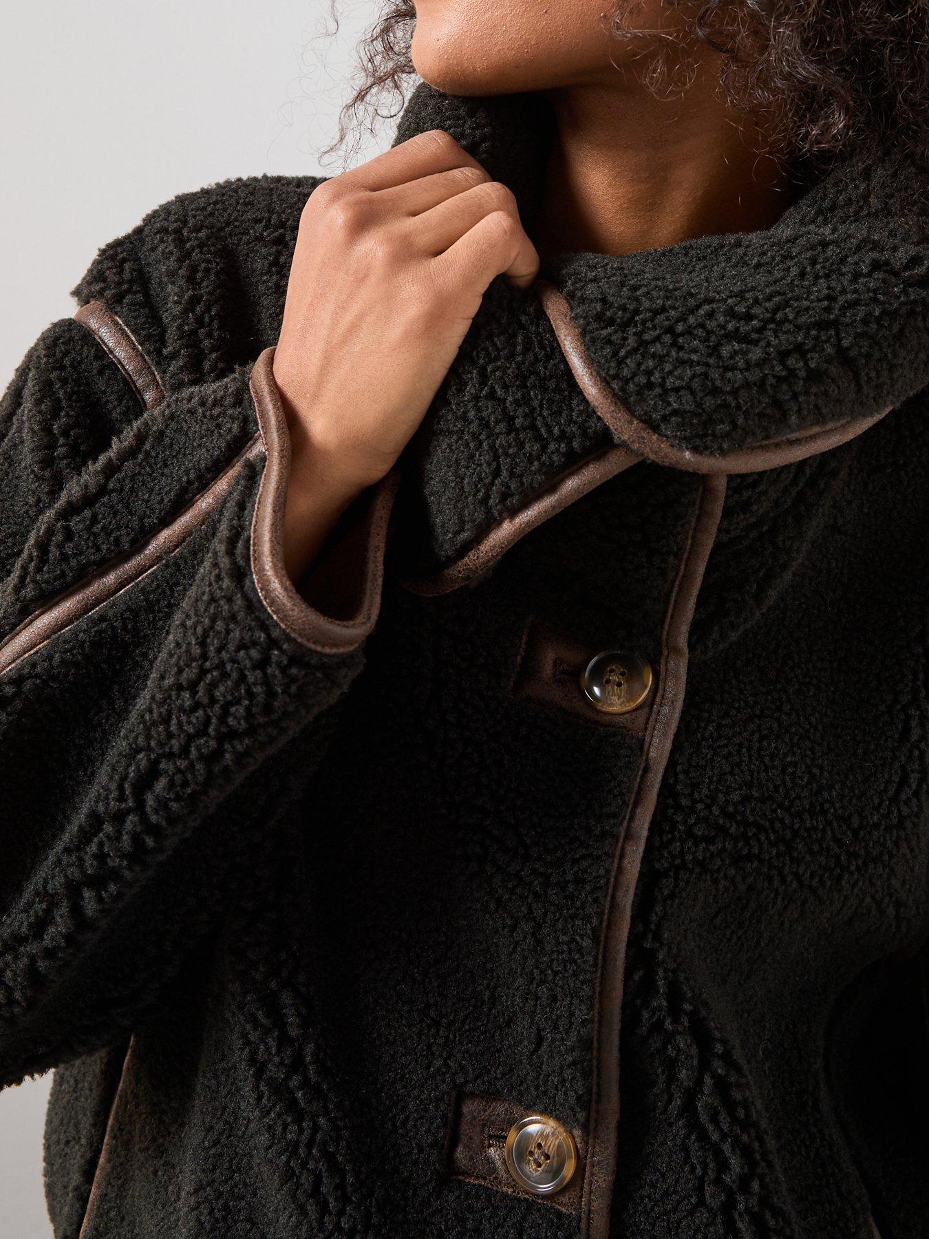  image of the-very-collection-pu-trim-faux-shearling-coat-black