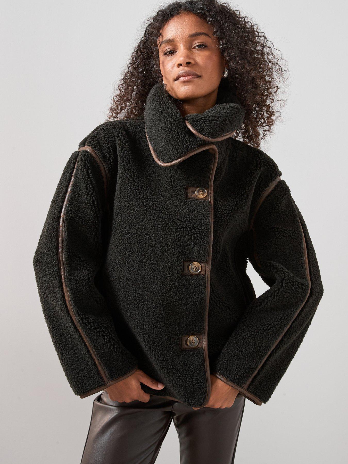  image of the-very-collection-pu-trim-faux-shearling-coat-black