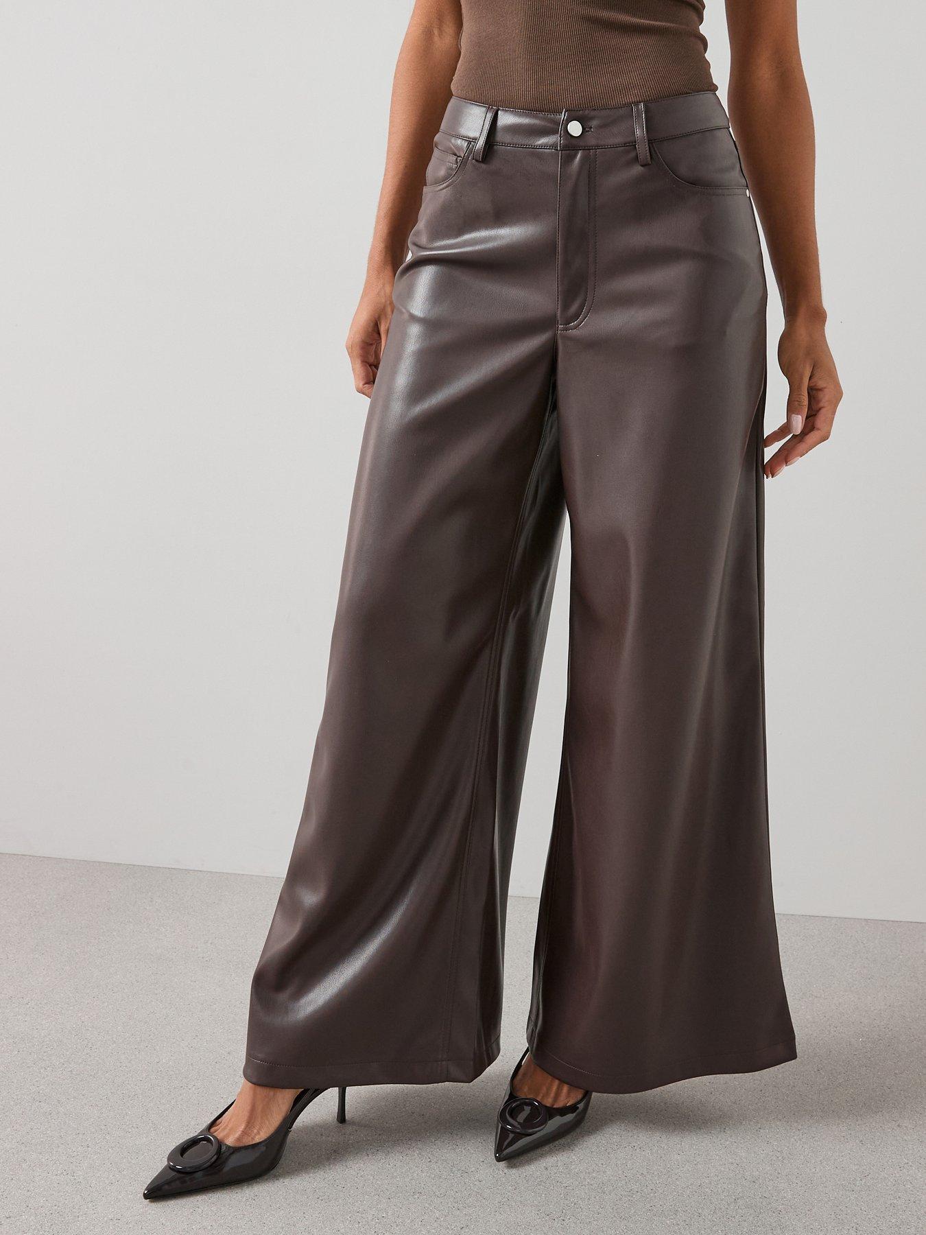 The Very Collection Faux Leather Super Wide Trousers - Brown