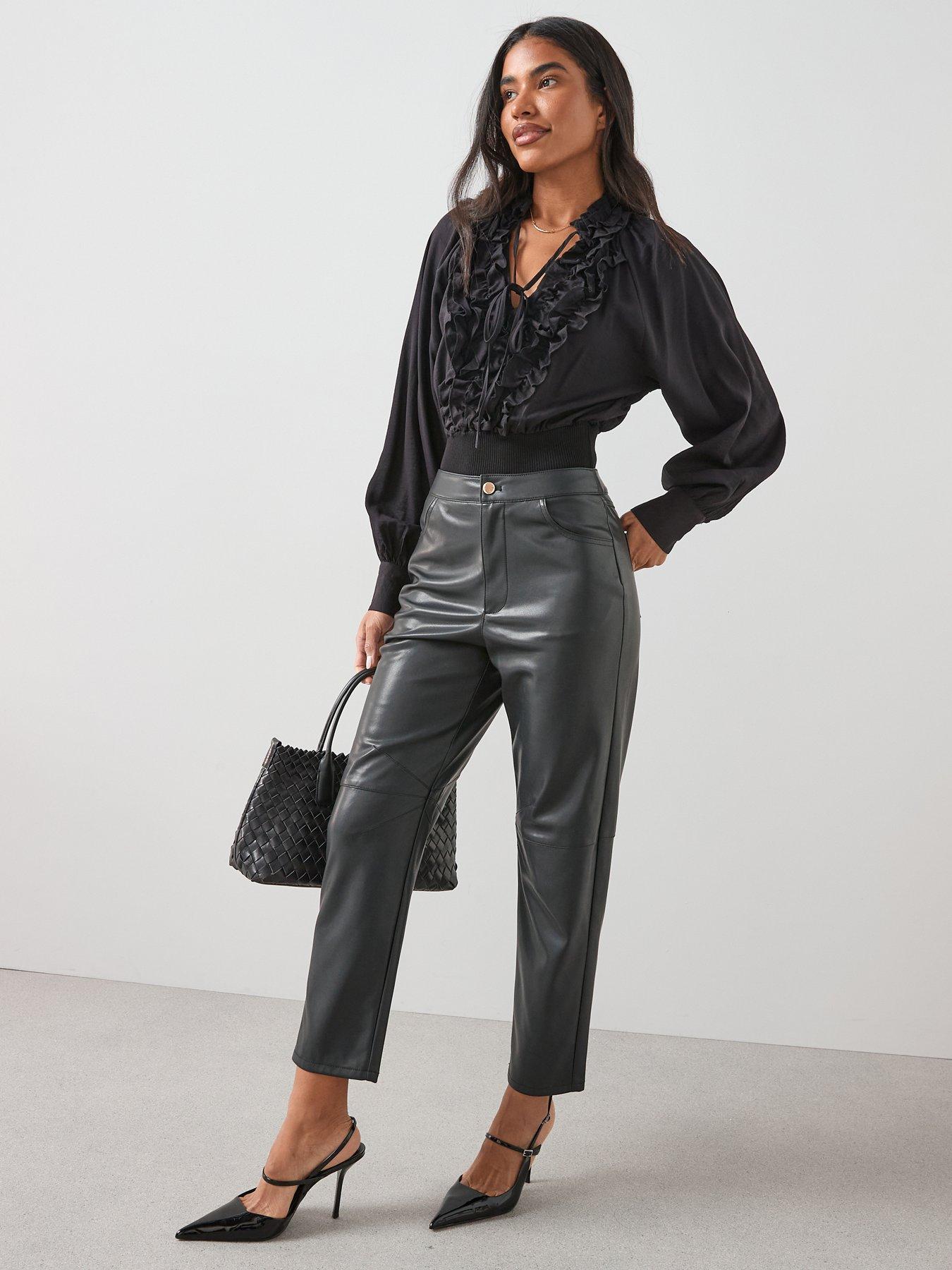 Image 3 of 7 of The Very Collection Faux Leather Seam Detail Trousers - Black