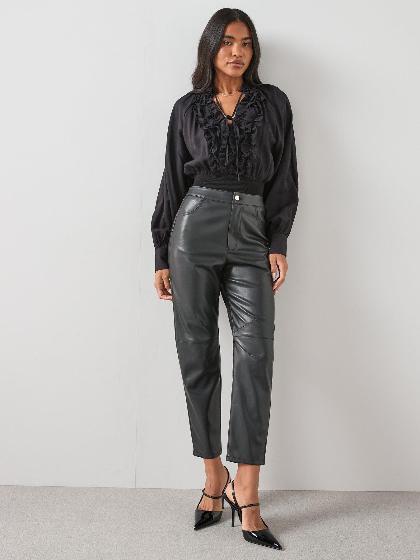 Image 4 of 7 of The Very Collection Faux Leather Seam Detail Trousers - Black